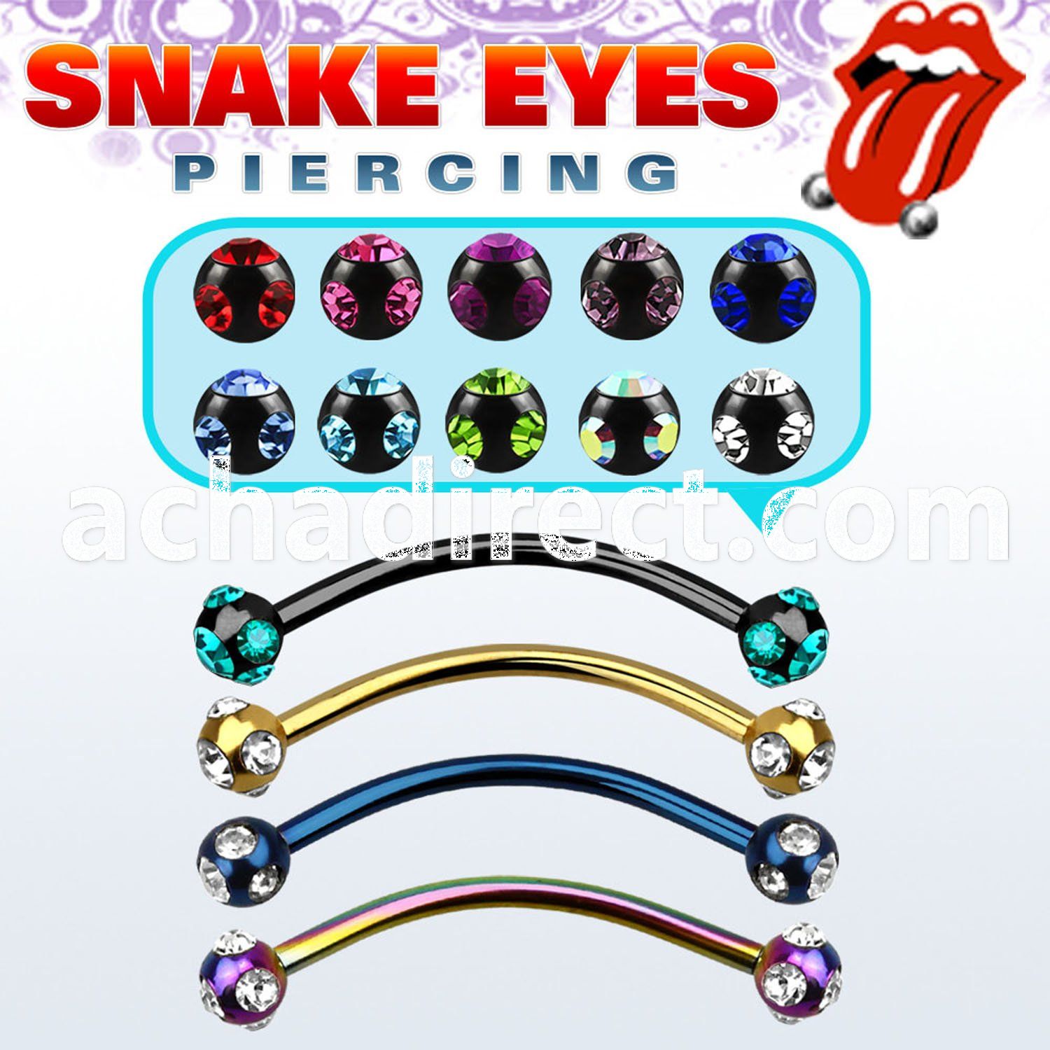 bnekcl anodized 316l steel snake eye banana w 3mm bezel ball