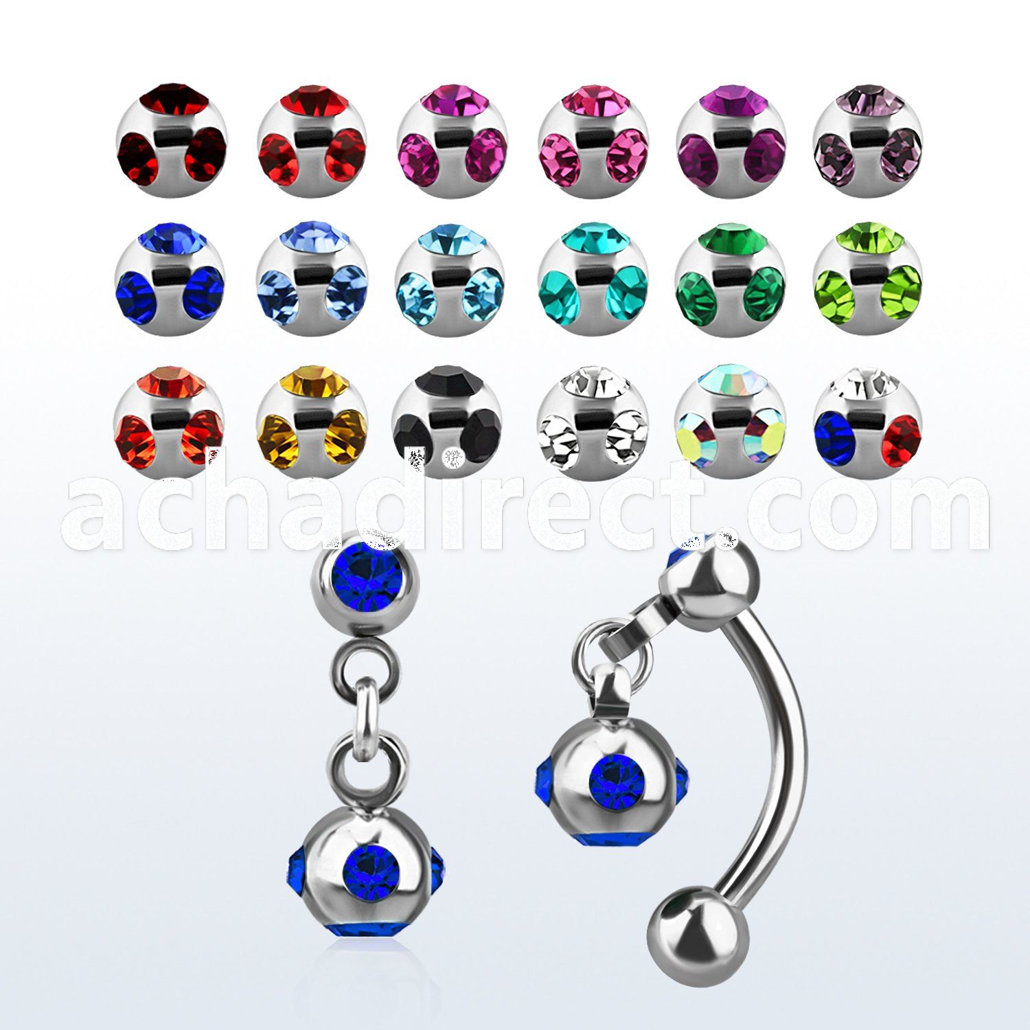 bner8 316l steel eyebrow banana with dangling jewel ball