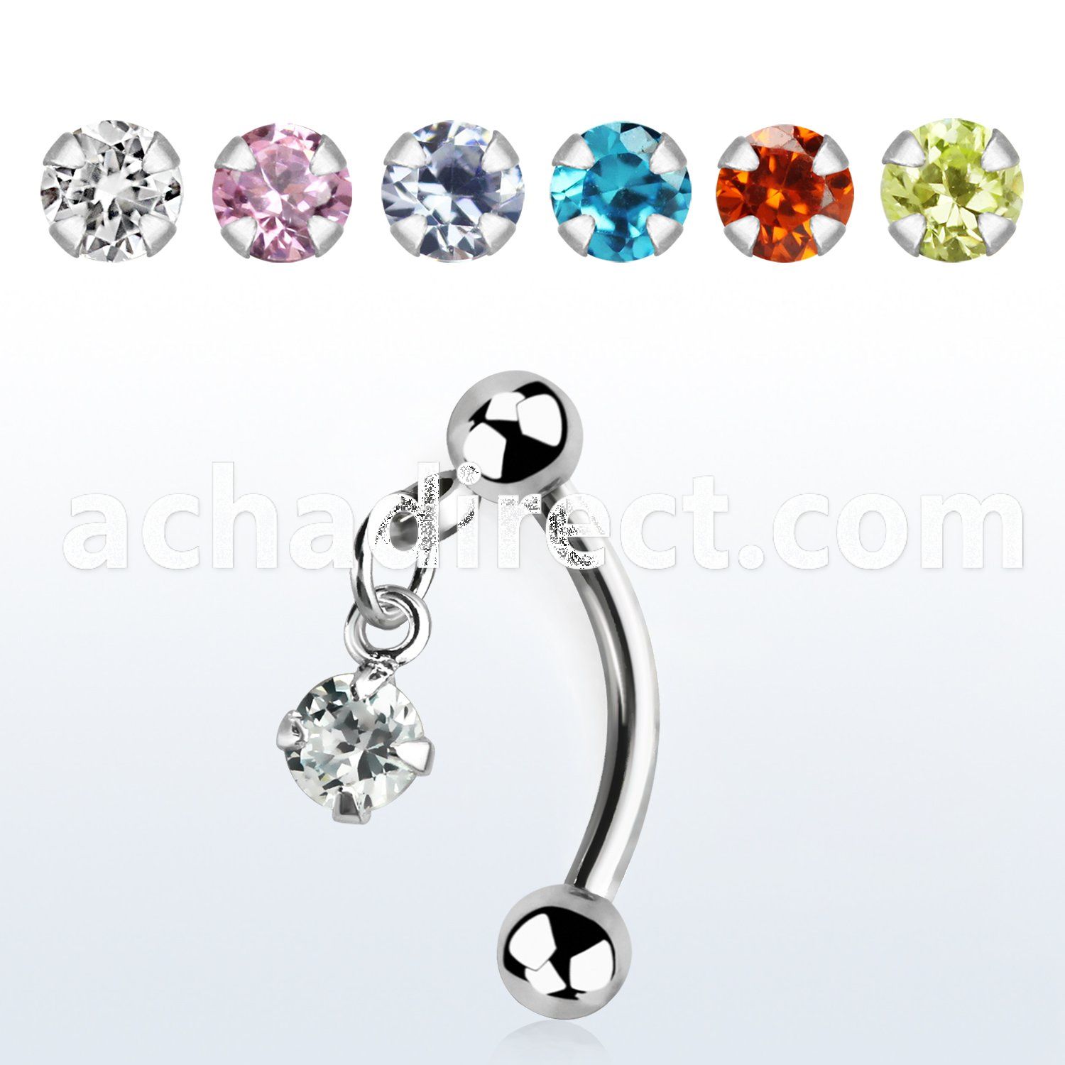 bnerv3 316l steel eyebrow banana with 3mm ball dangling cz