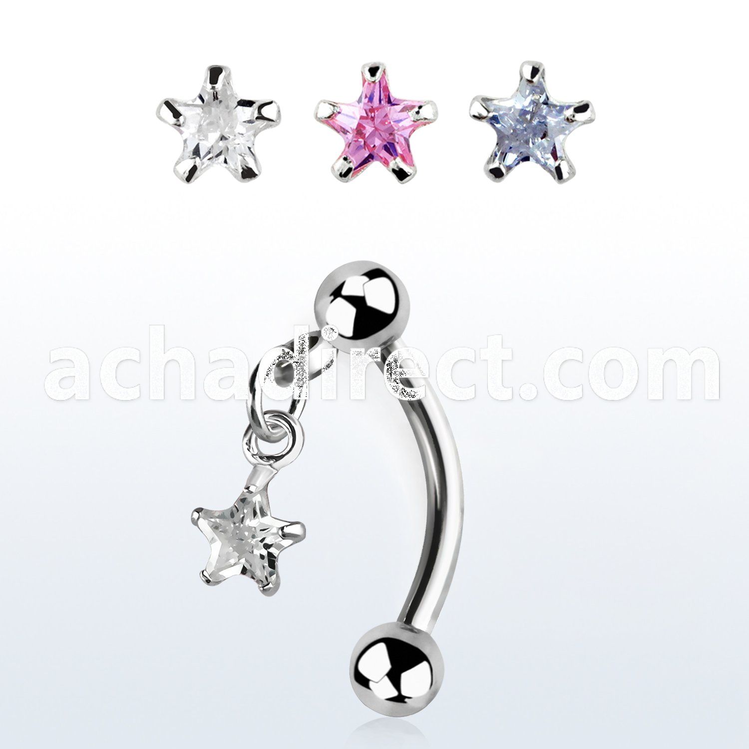 bnerv5 316l steel eyebrow banana w 3mm ball star prong cz