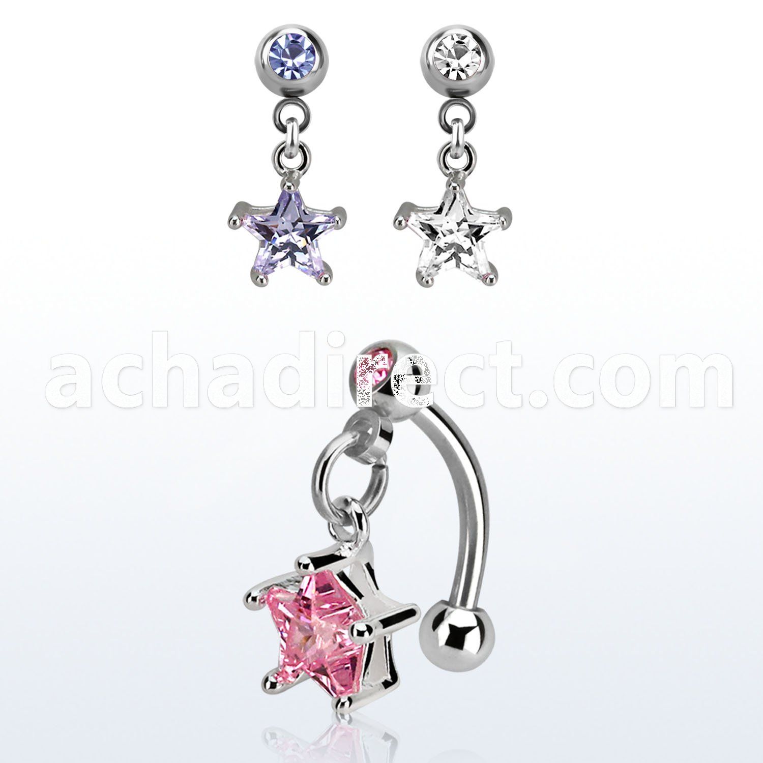 bnerzs6 steel eyebrow banana w dangling cz star 