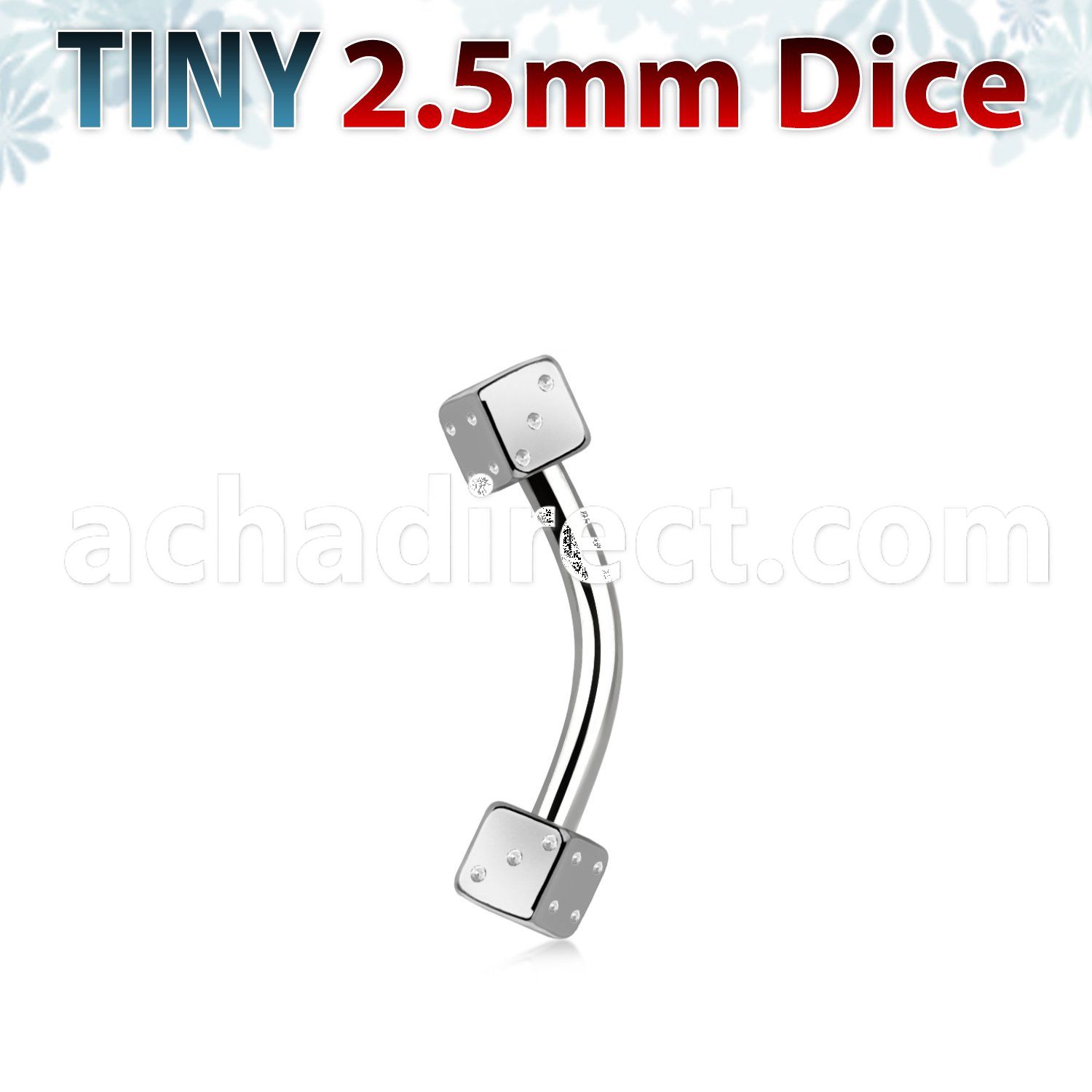 bnes2d25 316l steel eyebrow banana with two tiny 2 5mm dices
