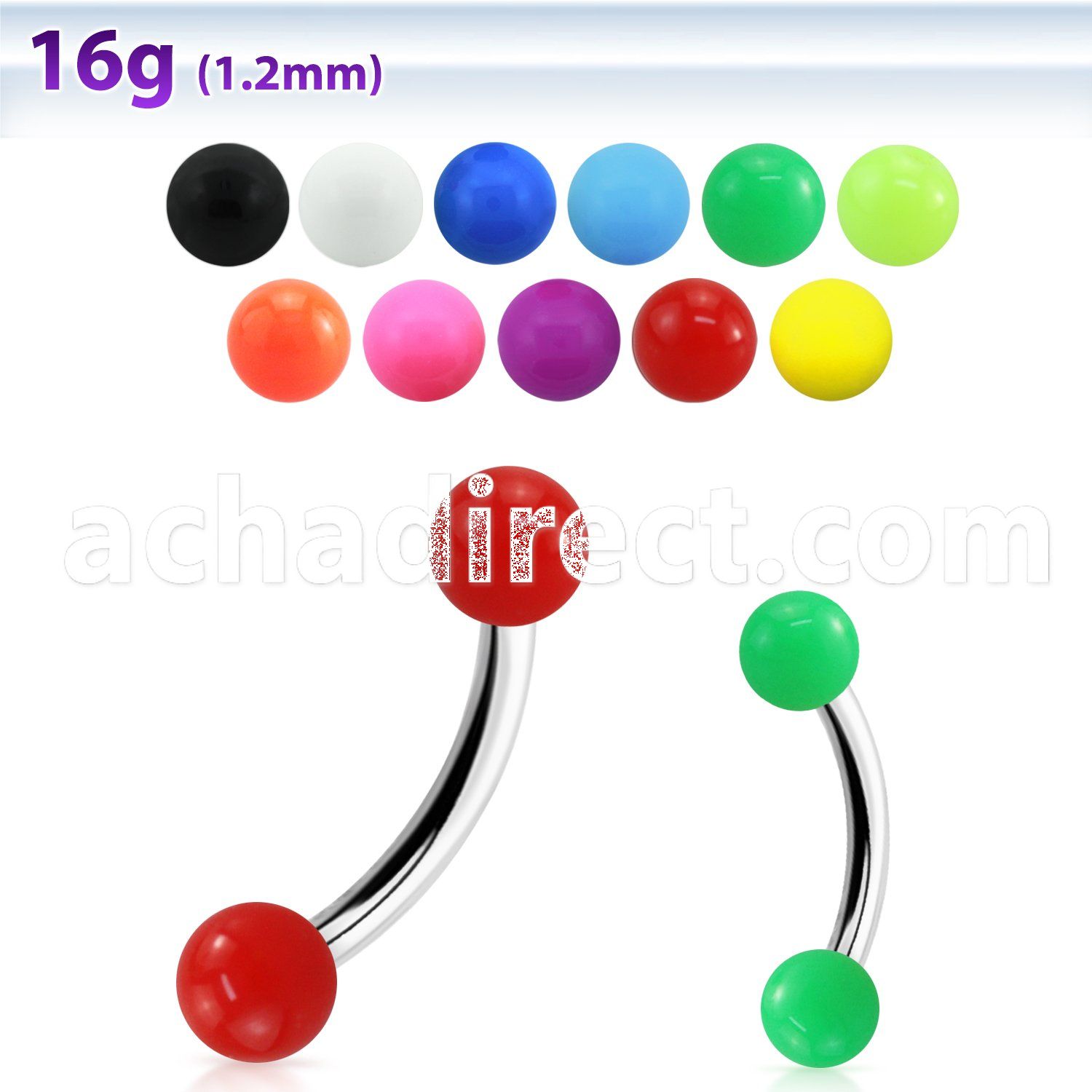 bnesab 316l steel eyebrow banana w acrylic solid colored ball