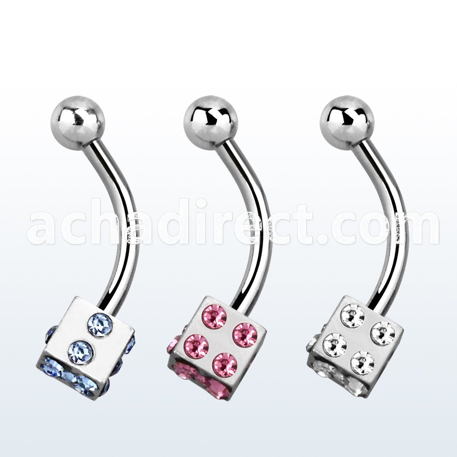 bnesdc4 316l steel eyebrow banana with crystal studded dice