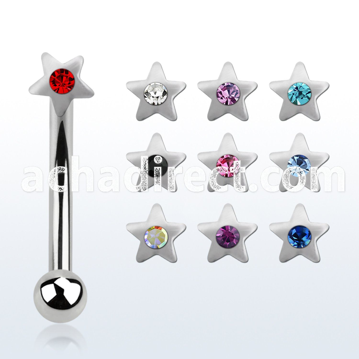 bnesrc 316l steel eyebrow banana with central crystal star
