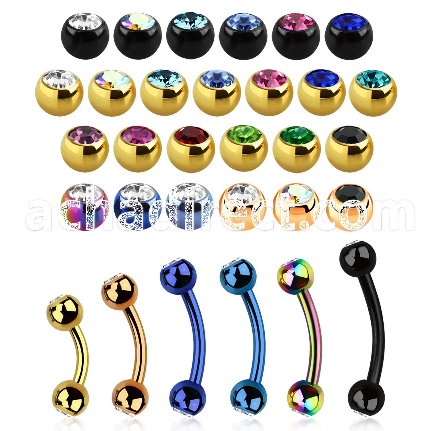 bnet2c anodized 316l steel eyebrow banana with 3mm bezel ball