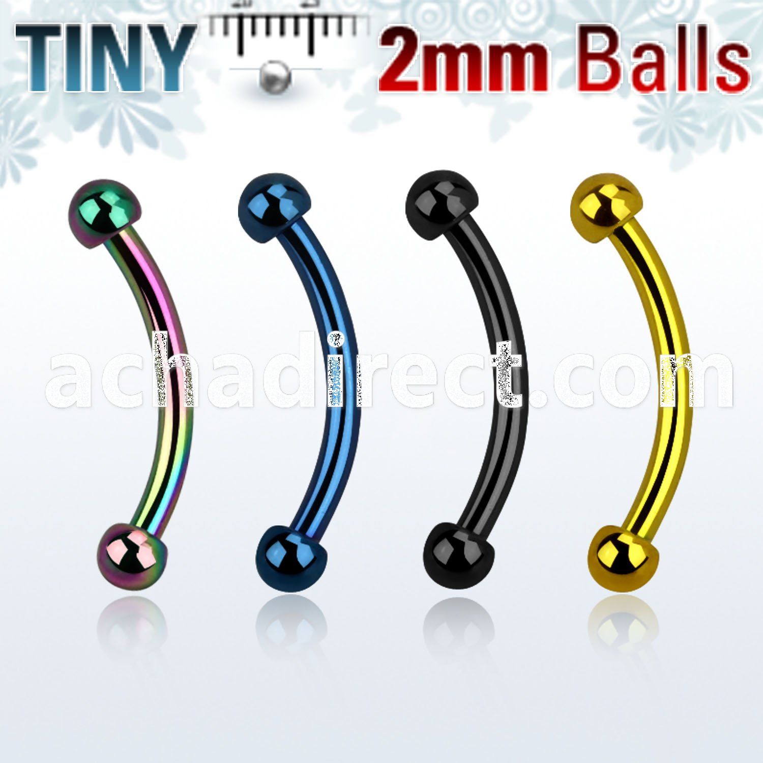 bnetb2 anodized 316l steel eyebrow banana with 2mm ball