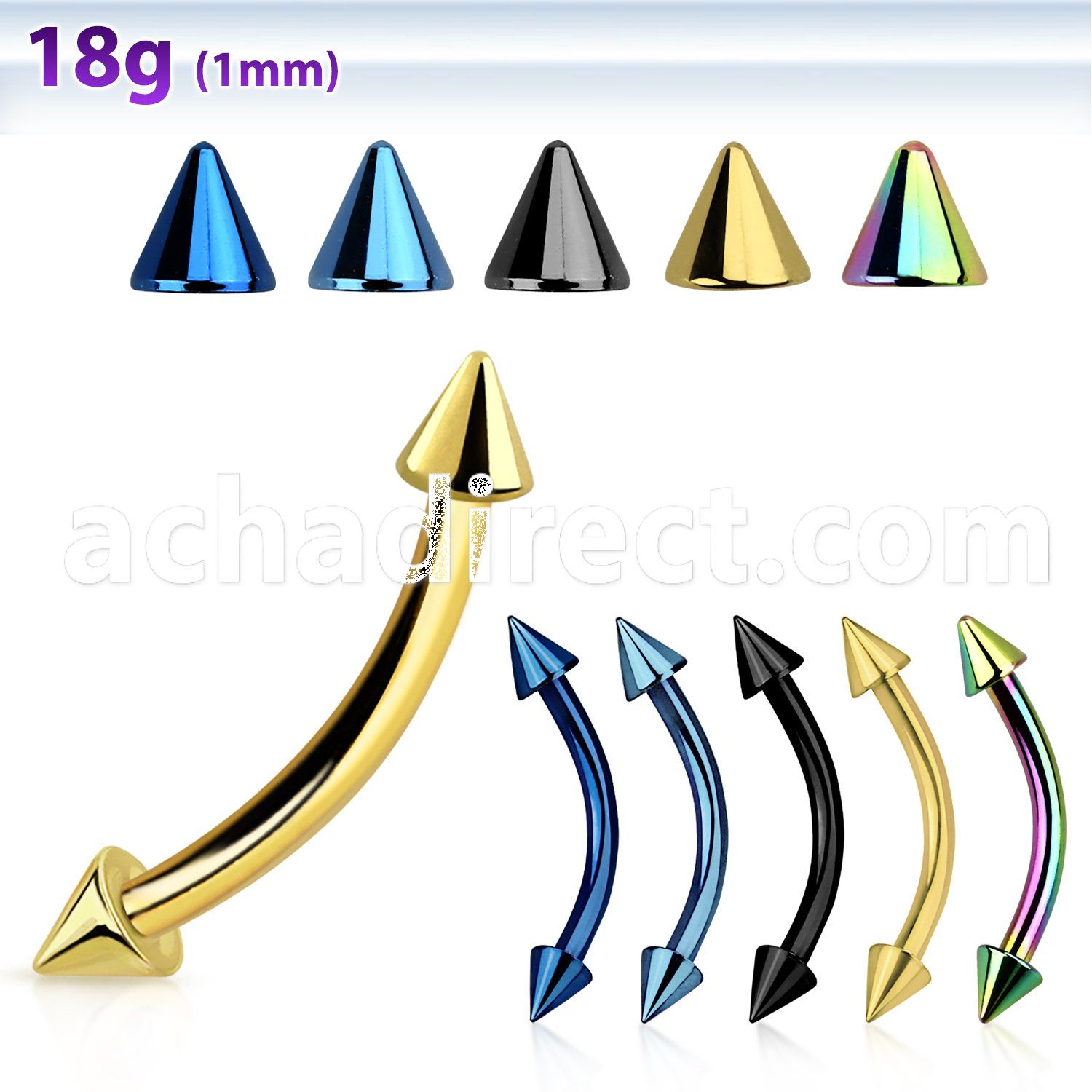 bnetcn2 anodized 316l steel eyebrow banana with 2mm cone