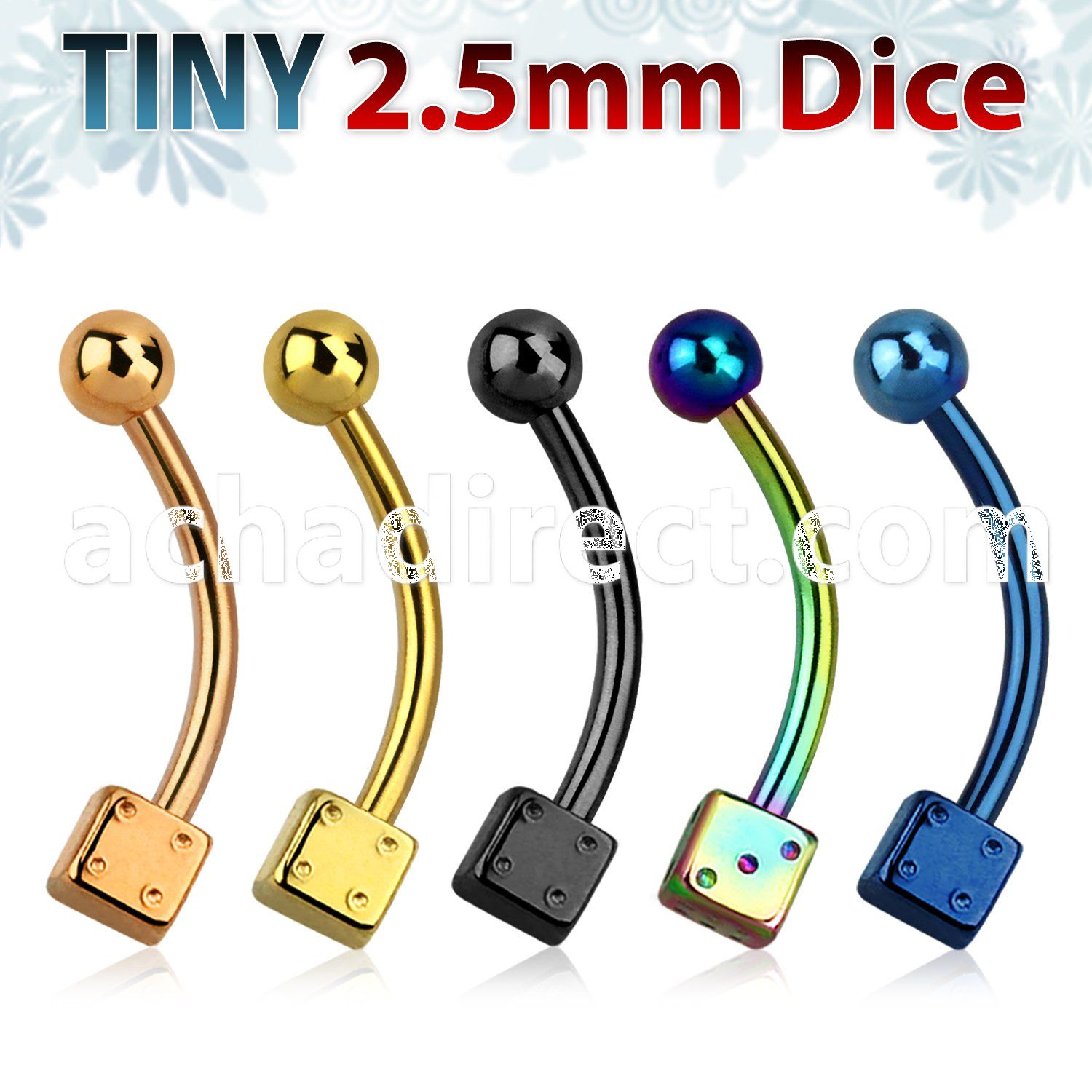 bnetdi25 anodized 316l steel eyebrow banana w 2 5mm dice ball