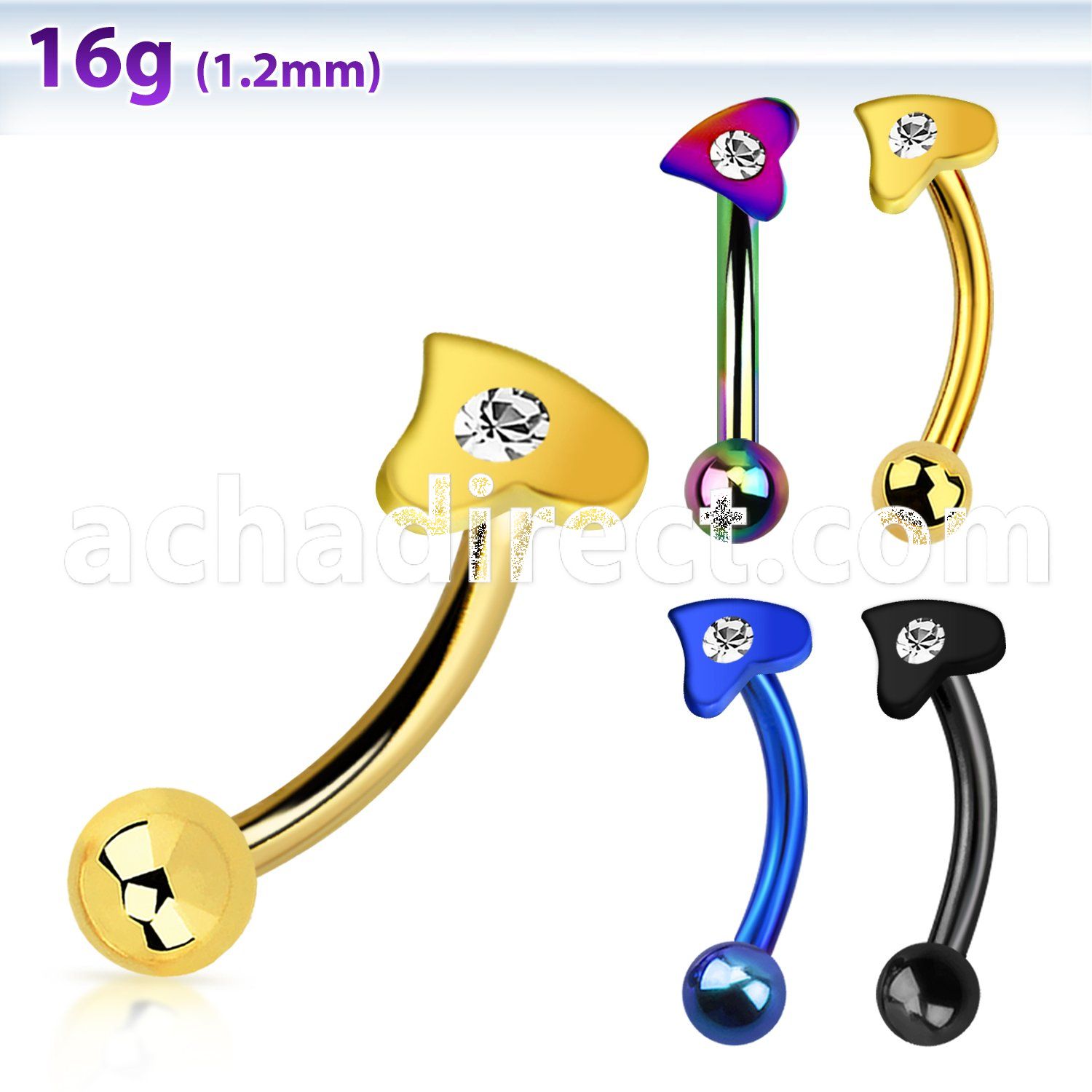bnethc anodized 316l steel eyebrow banana w crystal heart