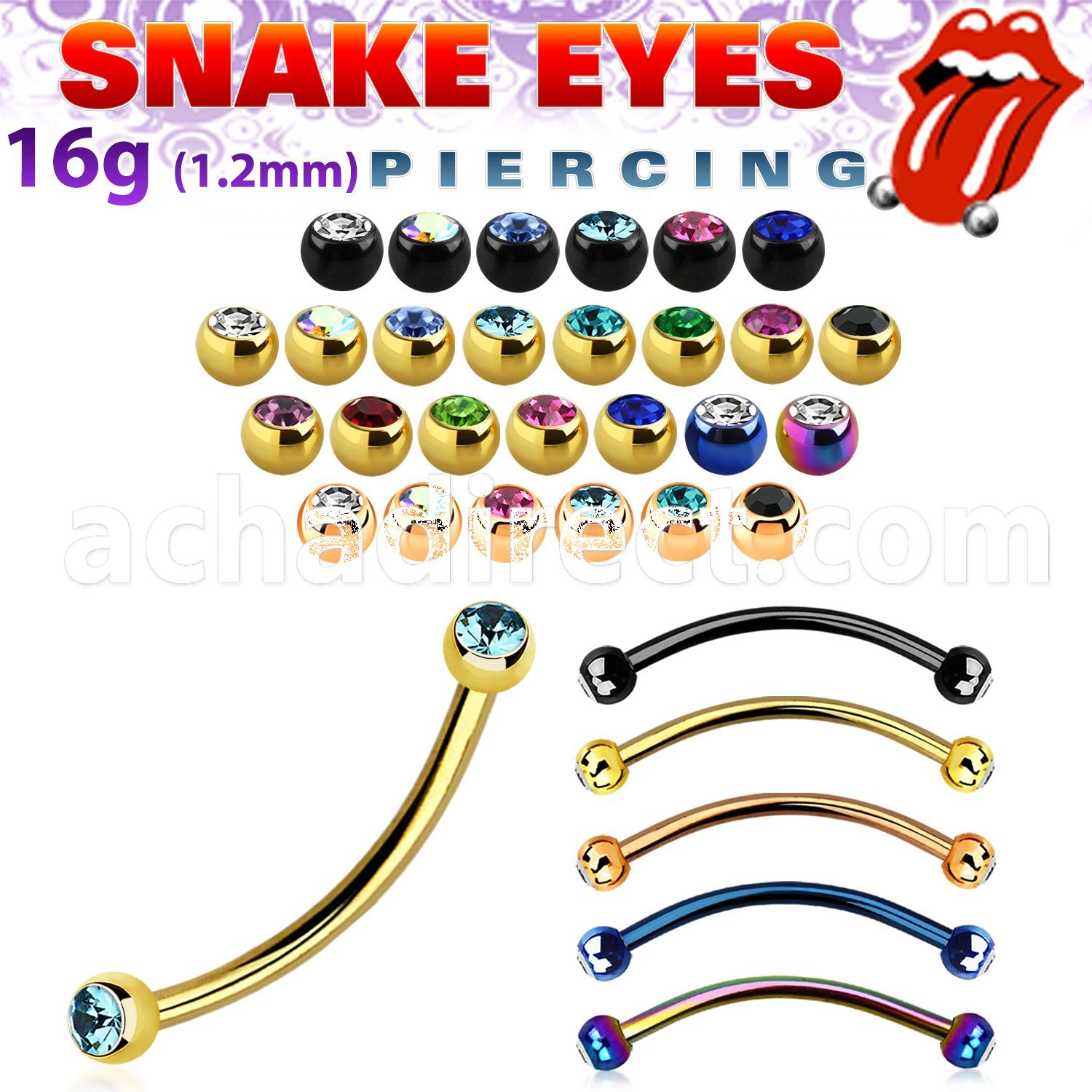 bnetj25l anodized steel snake bite banana w 2.5mm jewel balls