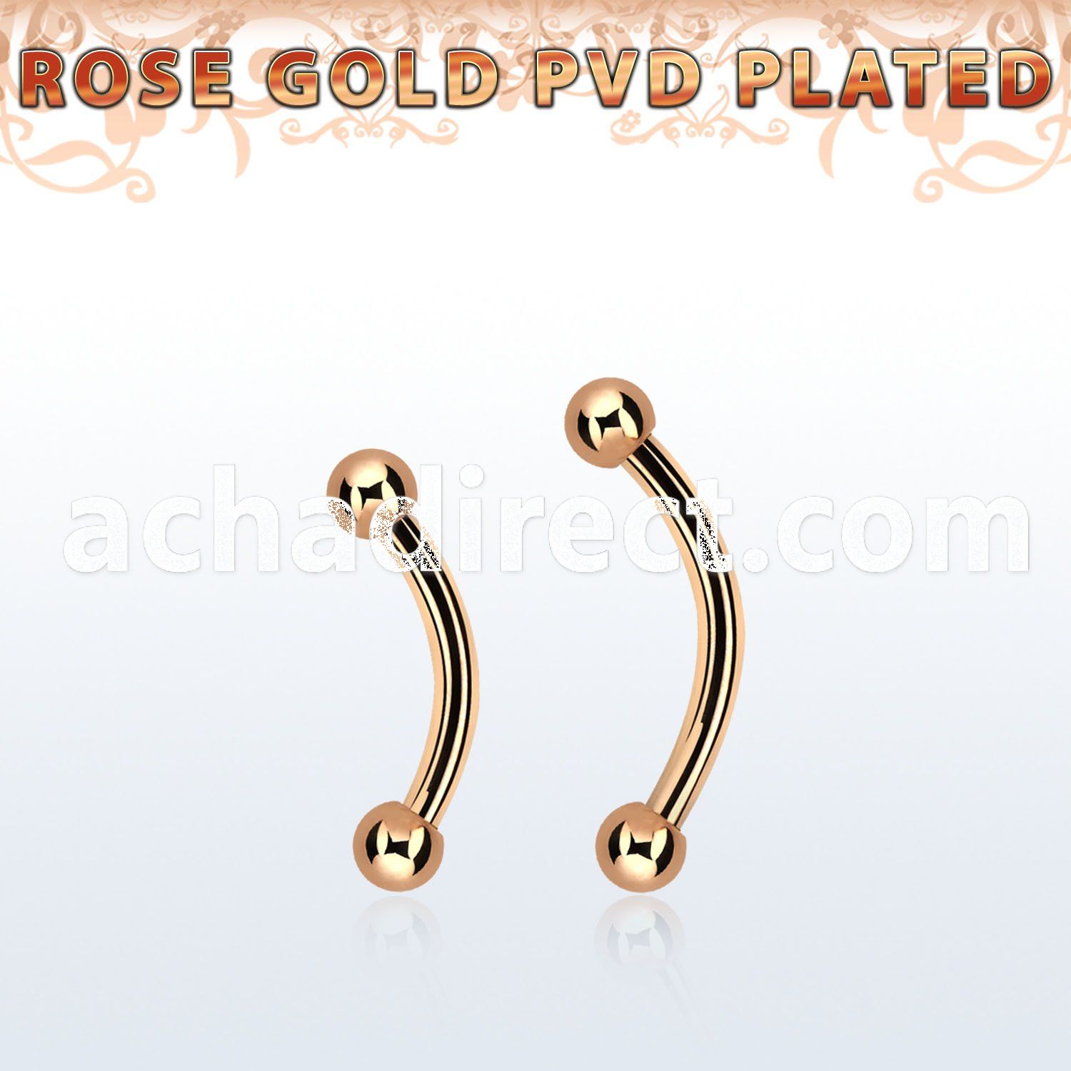 bnettb25 rose gold steel eyebrow banana w 2 2.5mm balls