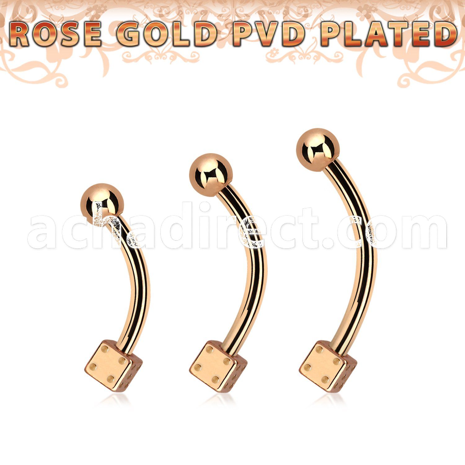 bnettdi rose gold steel eyebrow banana w one 3mm dice 1 ball