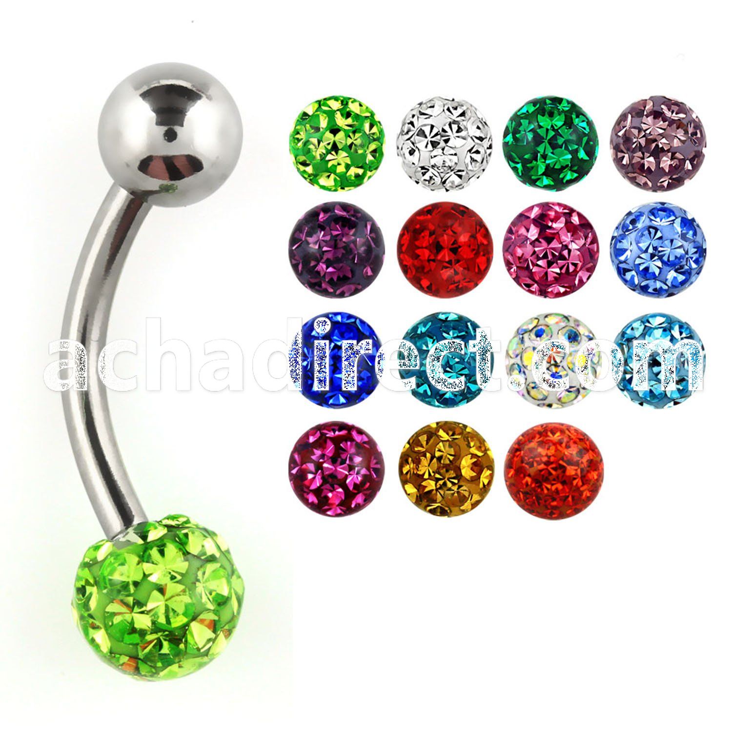 bnfr6 316l steel belly banana w steel ball gem resined ball