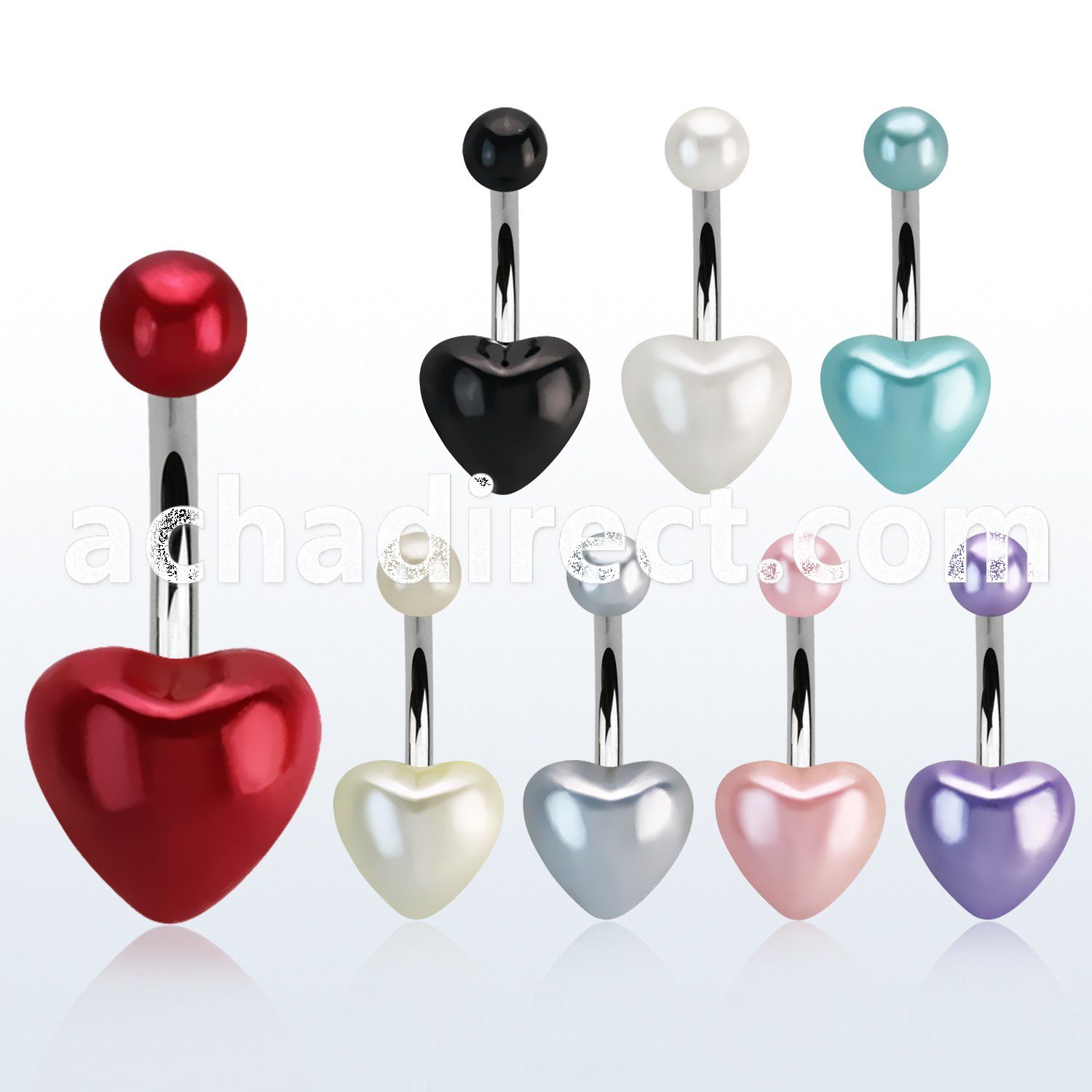 bnhrpe 316l steel belly banana w multi color heart faux pearl