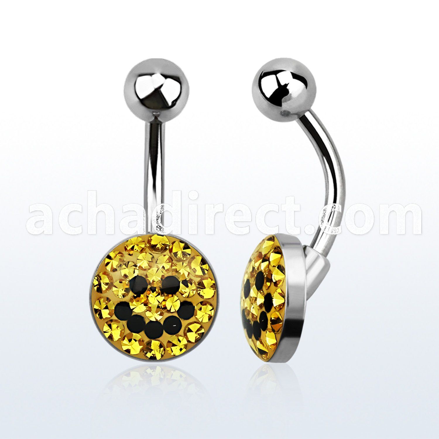 bnmtj19 steel belly banana w flat w crystals in a smiley logo