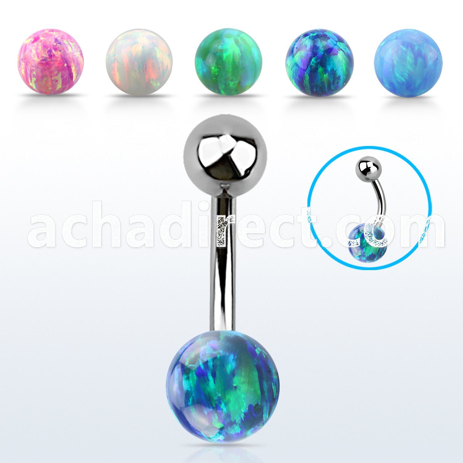 bnop8 316l steel belly banana w lower 8mm synthetic opal ball