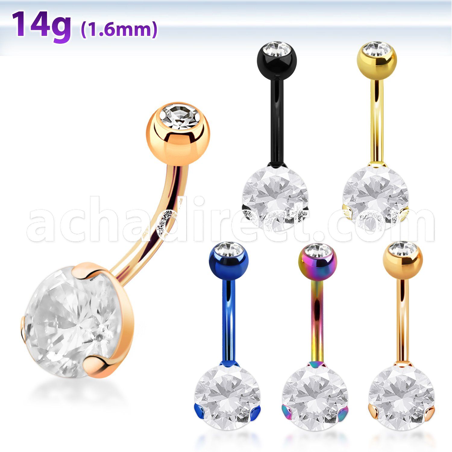 bnrdz8jbt pvd plated steel casting belly banana 14g cz jewel