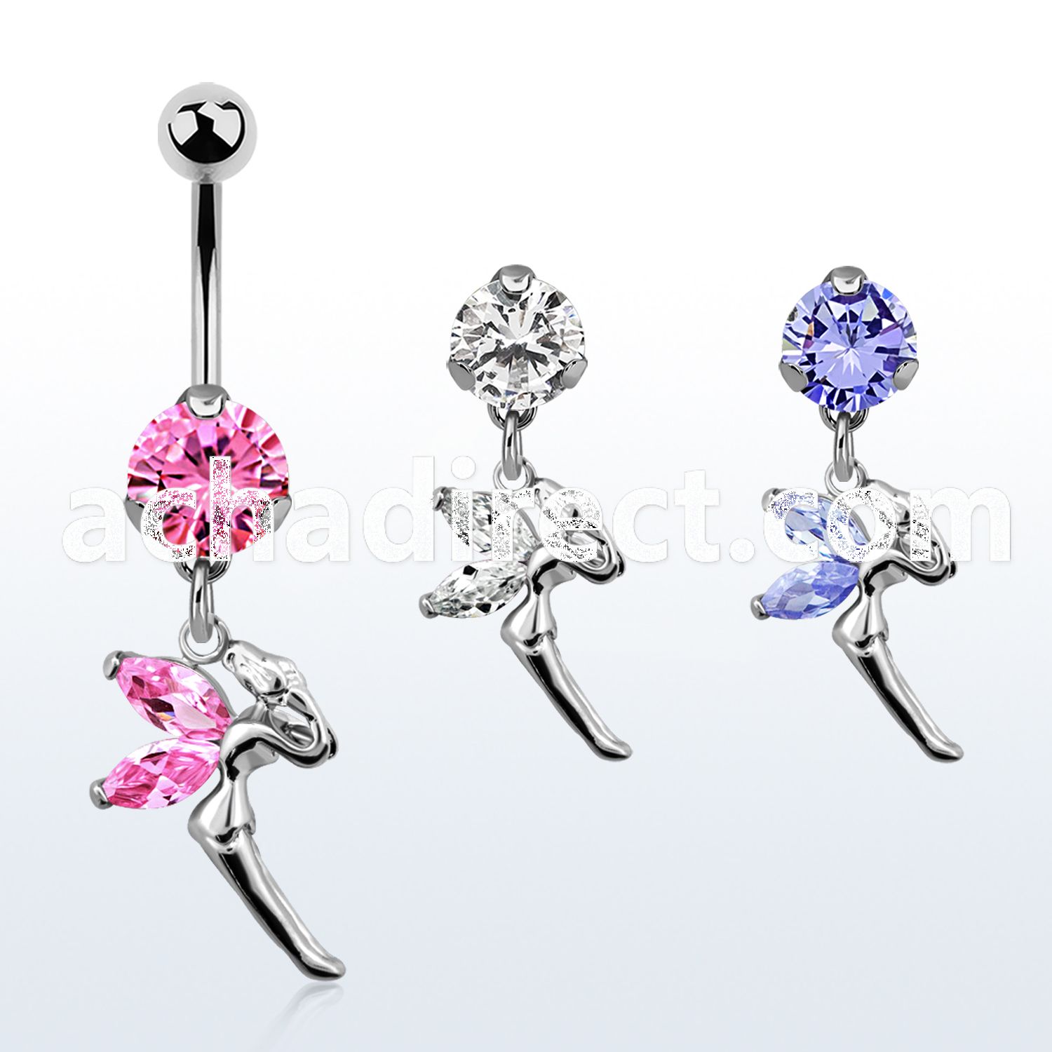 bnrz103 casted steel cz belly banana w fairy design w cz wings