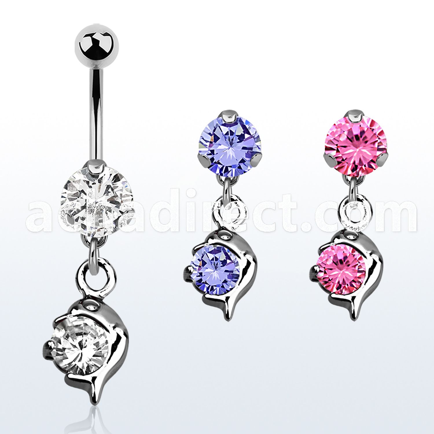 bnrz10 casted steel cz belly banana w small dolphin design w cz