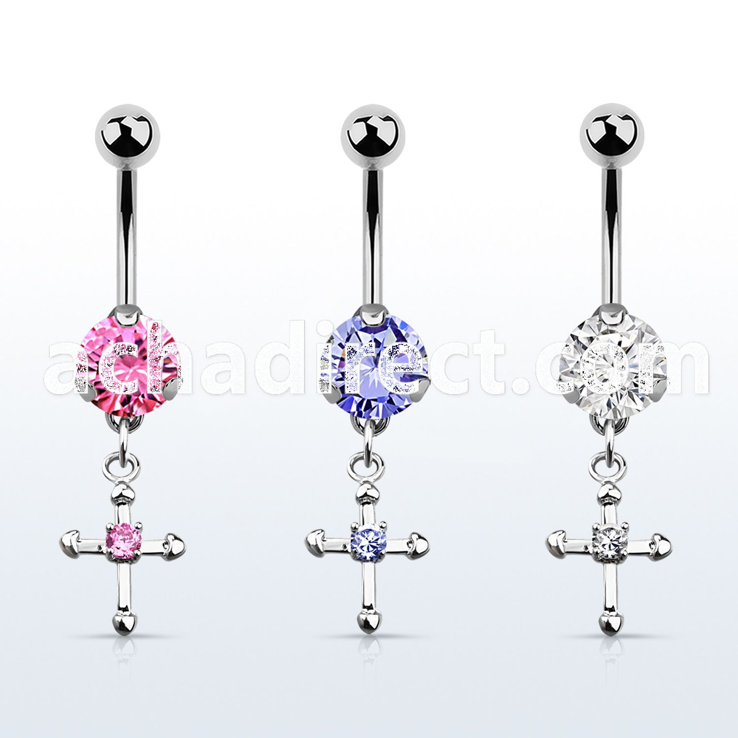 bnrz14s casted steel cz belly banana w cross w cz in center