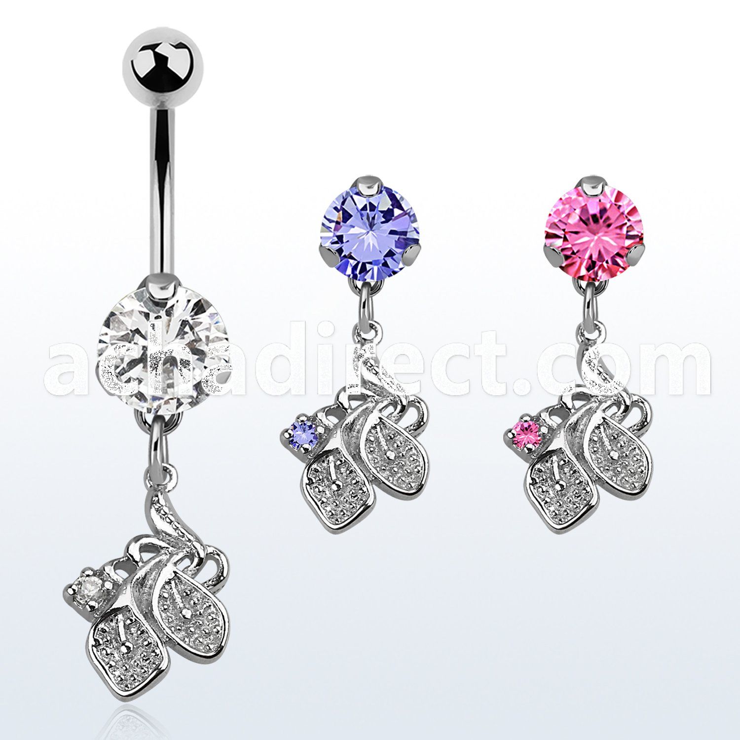 bnrz302 casted steel cz belly banana w lily flower design