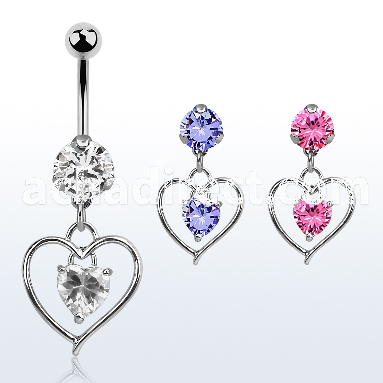 bnrz306 casted steel cz belly banana w heart w heart shaped cz