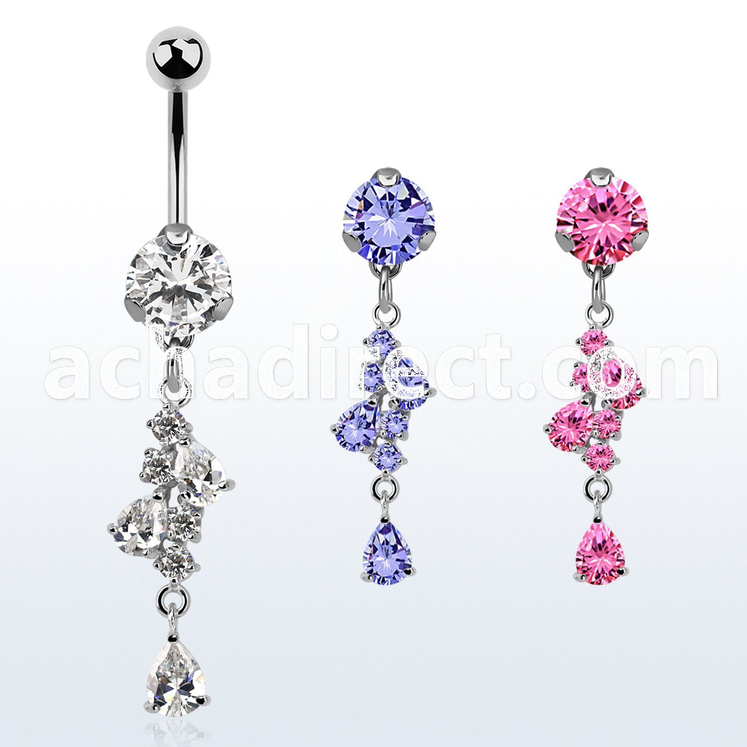 bnrz312 casted steel cz belly banana w chain or pear shaped czs