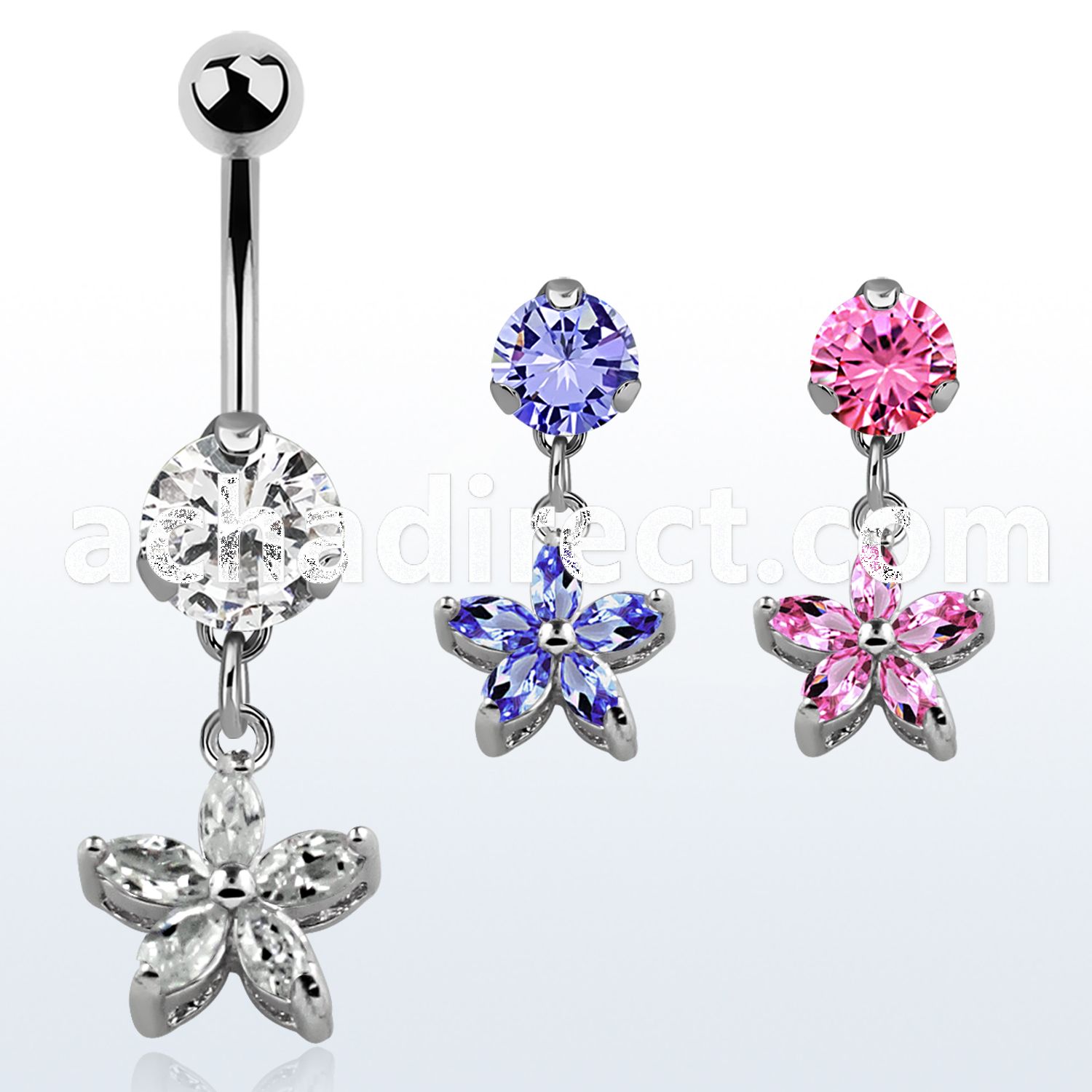 bnrz319 casted steel cz belly banana w flower w cz petals