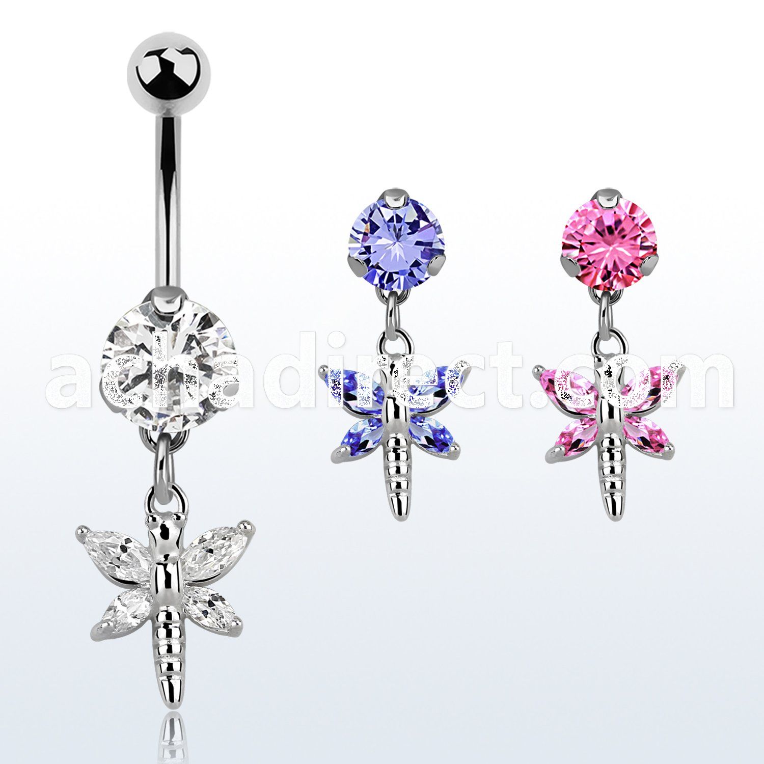 bnrz349 casted steel cz belly banana w dragonfly w cz wings