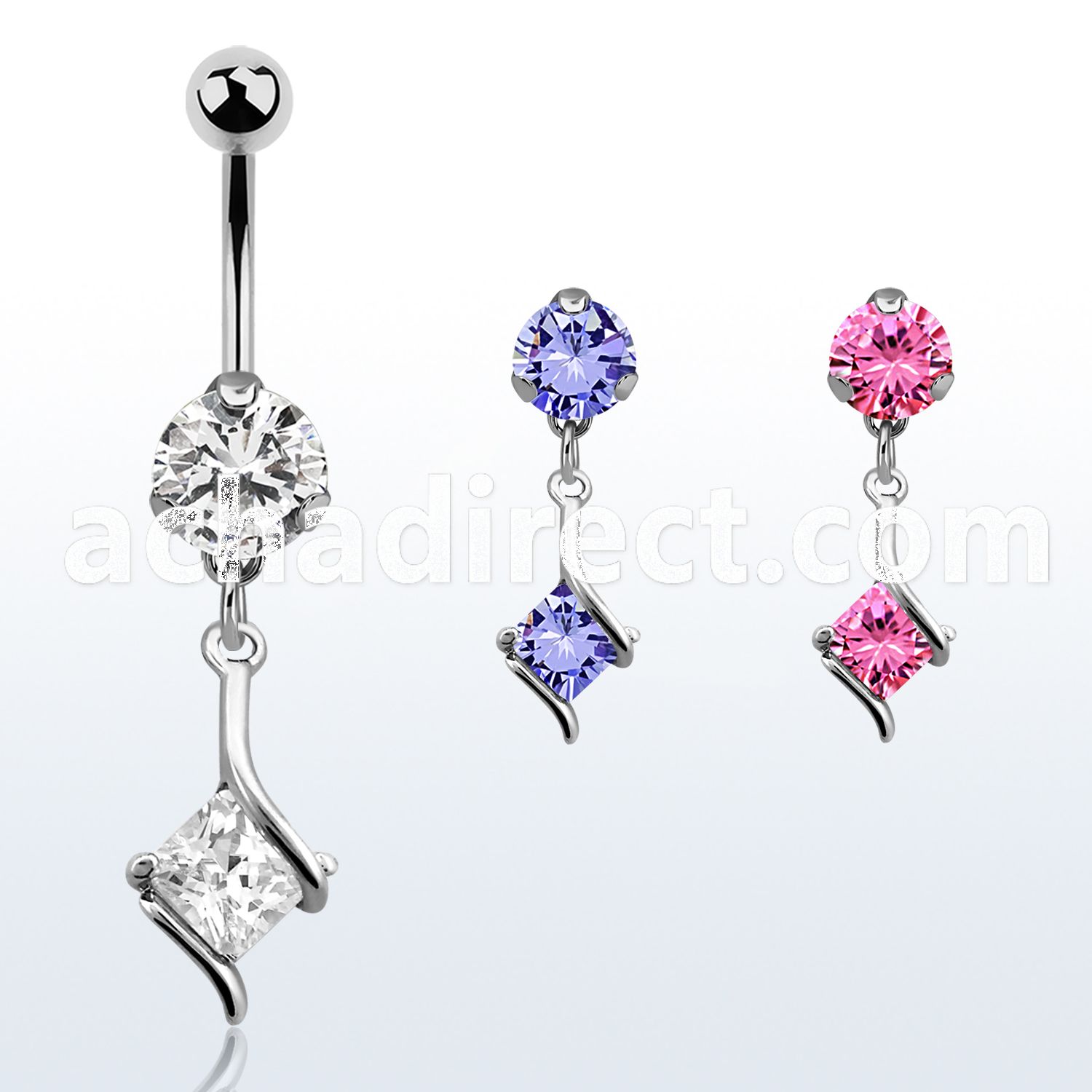 bnrz406 casted steel cz belly banana w square prong set cz