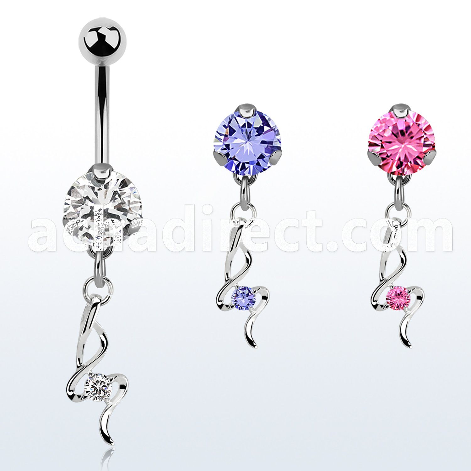 bnrz410 casted steel cz belly banana w fancy design w czs 