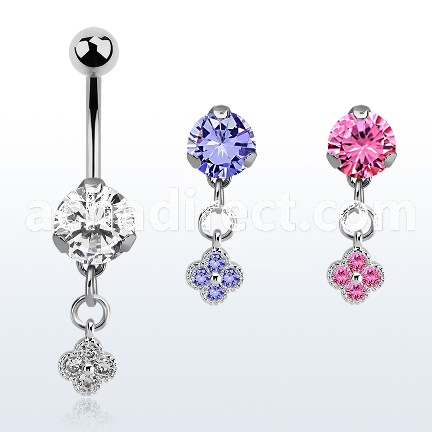 bnrz411 casted steel cz belly banana w small flower w czs