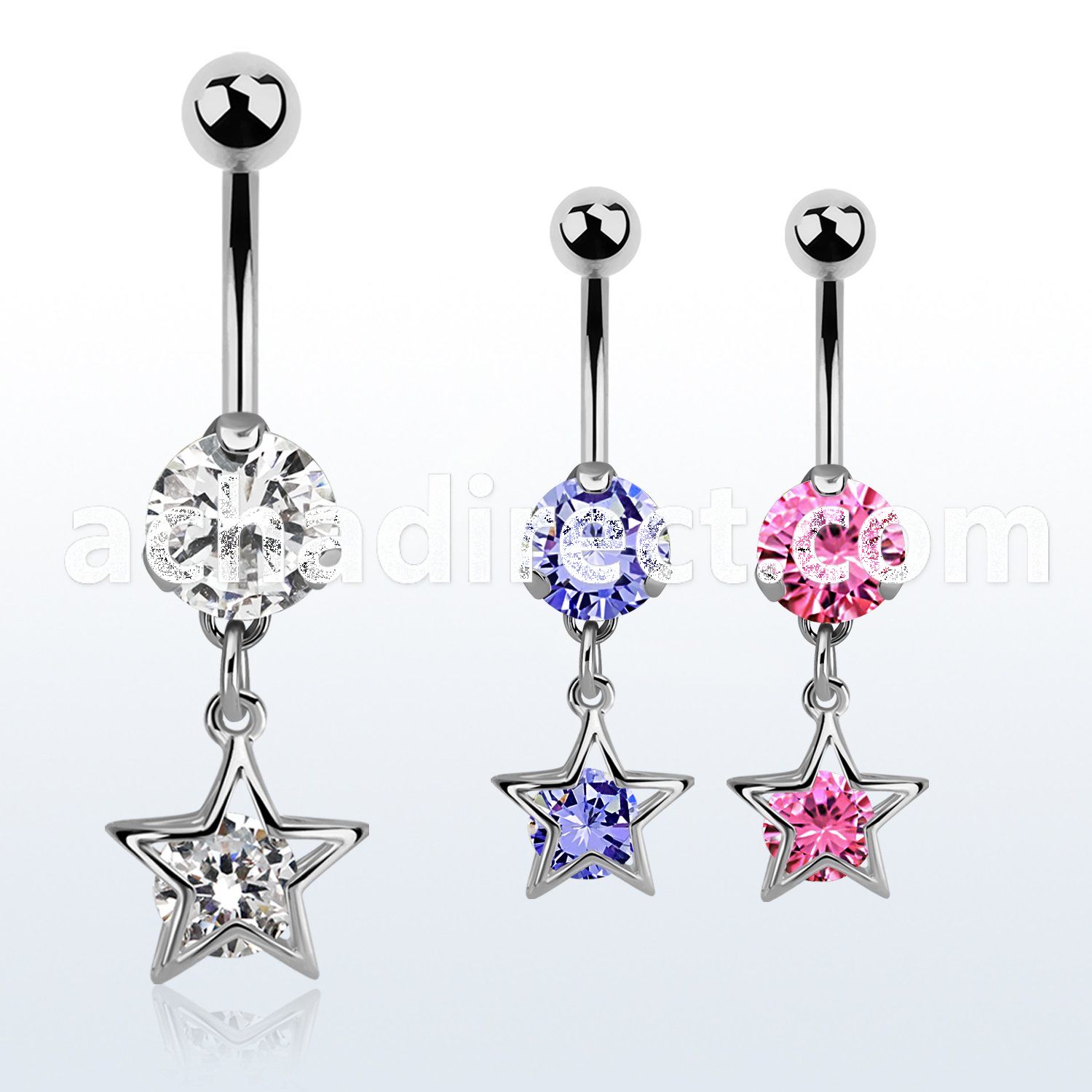 bnrz414 casted steel cz belly banana w star shape w round cz