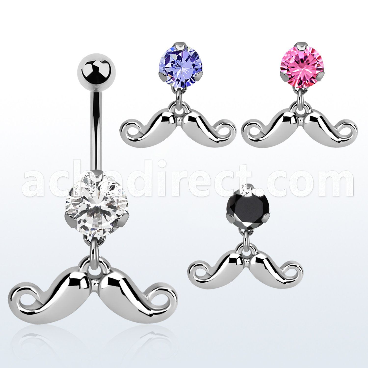 bnrz519 casted steel cz belly banana w happy mustache design