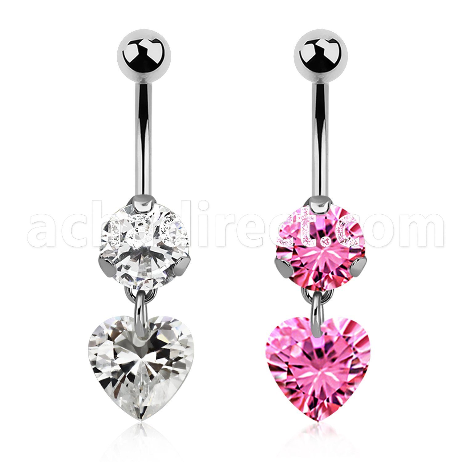 bnrz529 casted steel cz belly banana w 9mm heart shaped cz