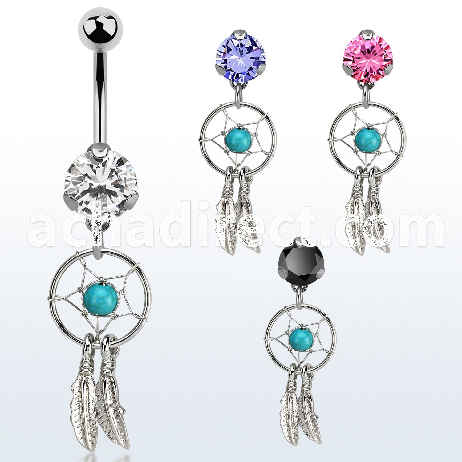 bnrz544 casted steel cz belly banana w dream catcher design