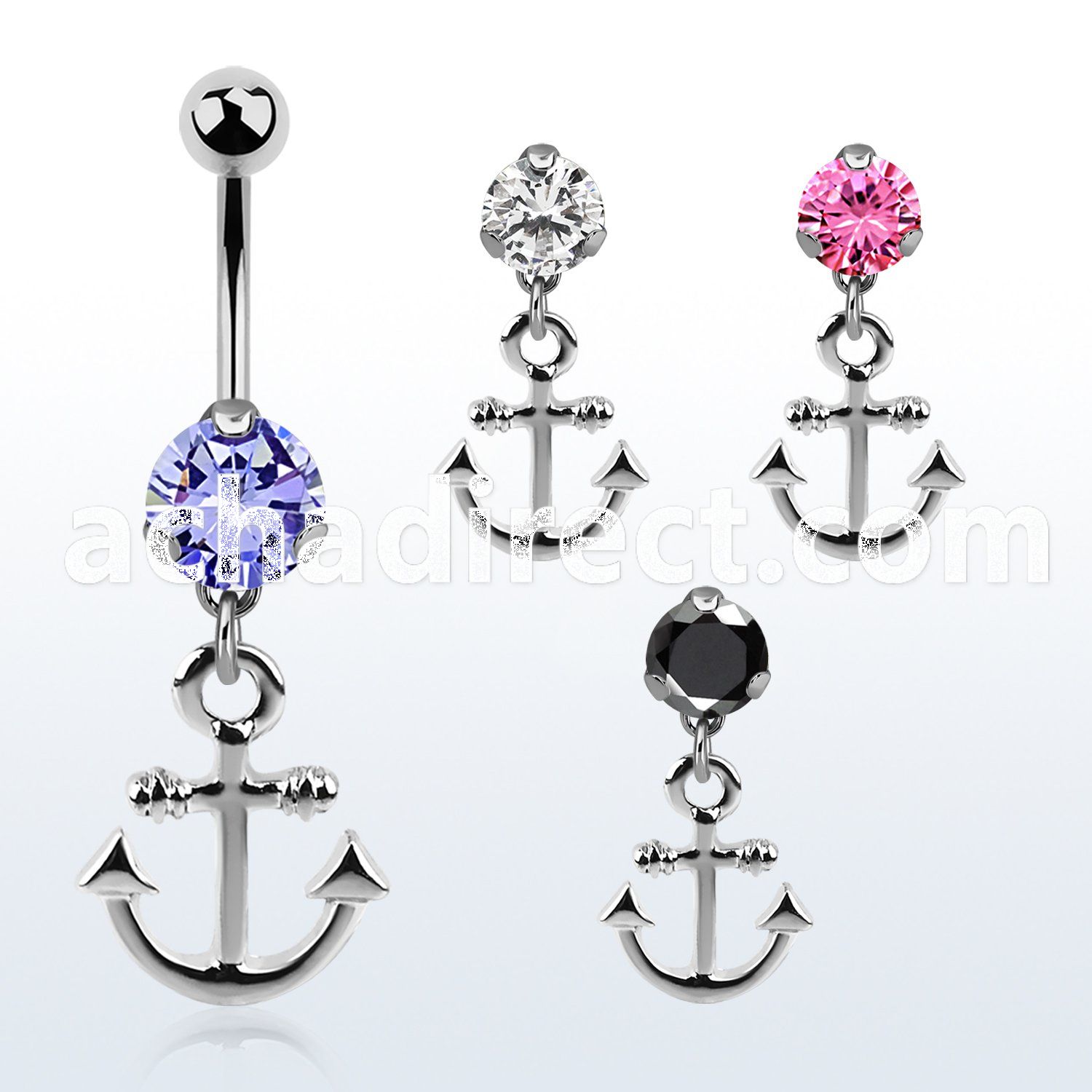 bnrz632 casted steel cz belly banana w plain anchor design