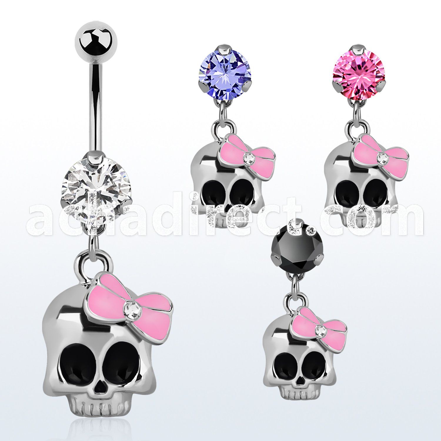 bnrz650 casted steel cz belly banana w skull w a pink ribbon