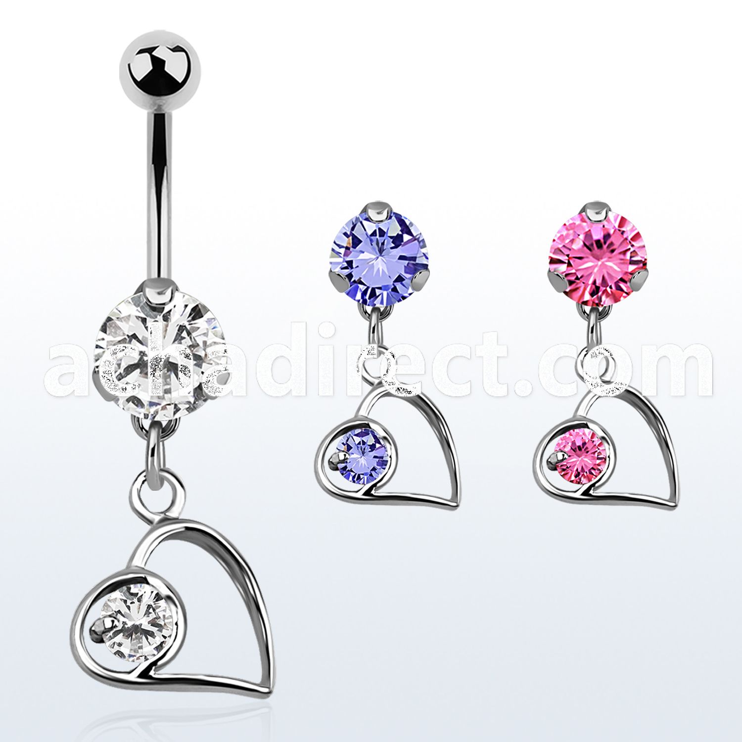 bnrz66 casted steel cz belly banana w lying heart shape w cz