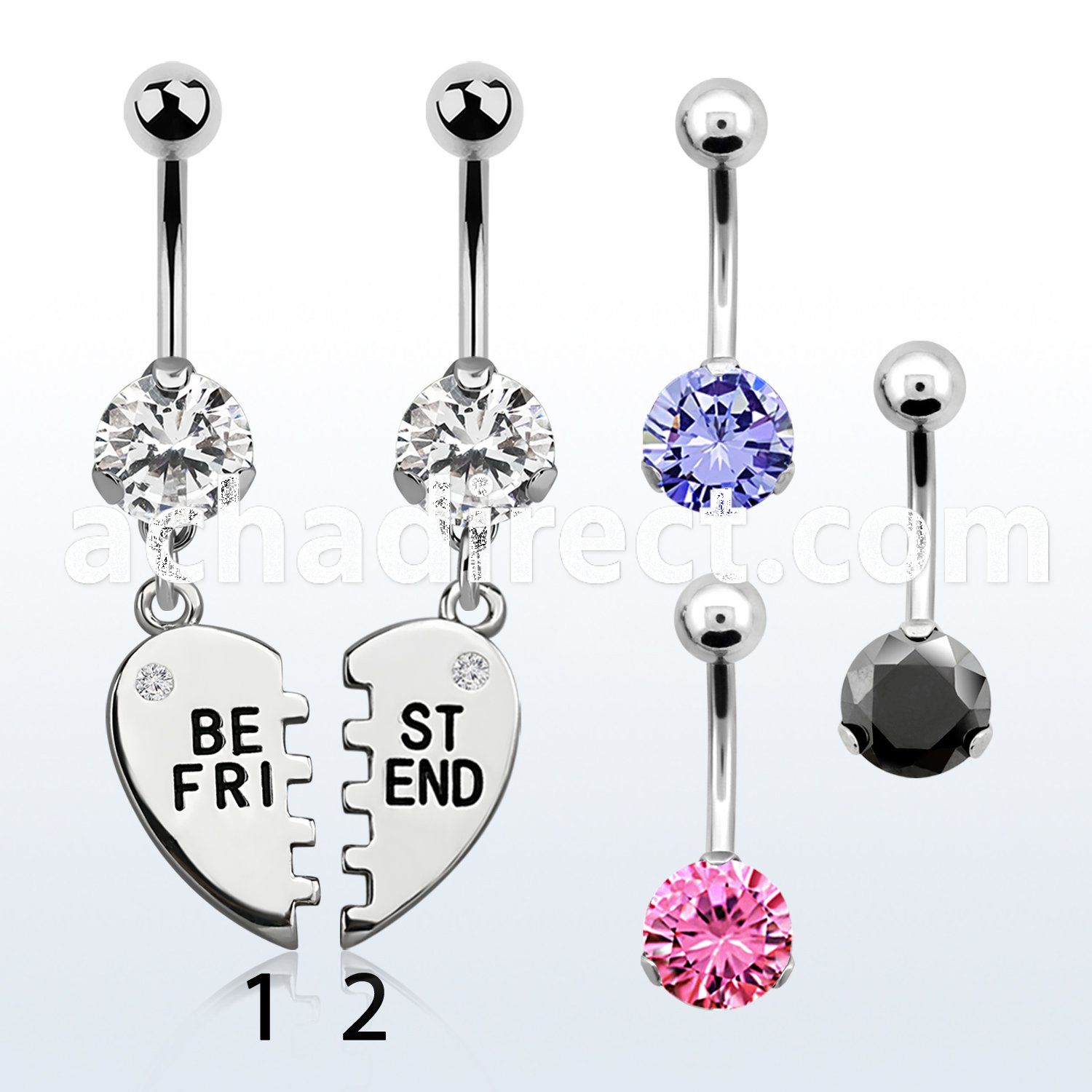 bnrz686 casted steel cz belly banana w best friends dangling