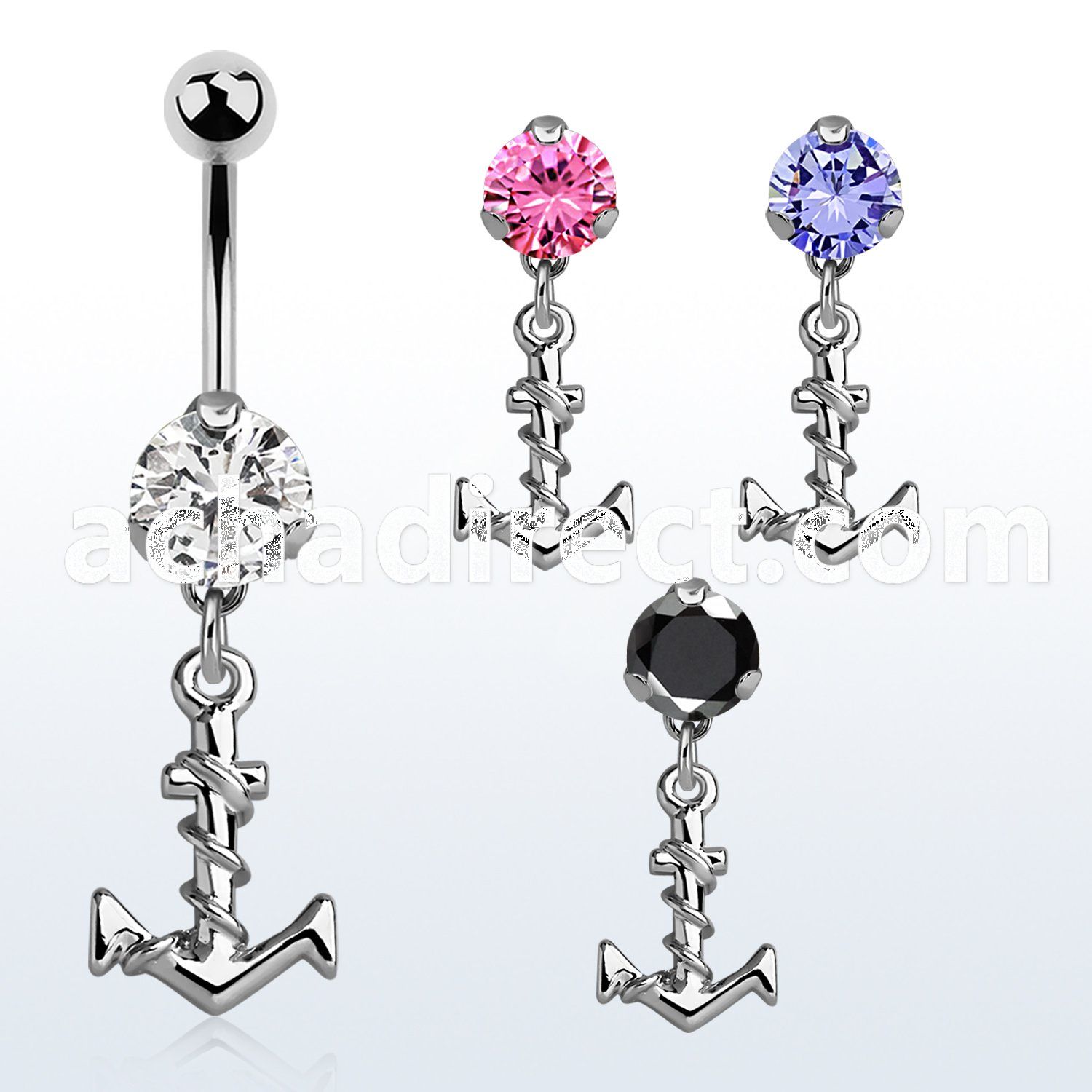bnrz699 casted steel cz belly banana w plain anchor w rope