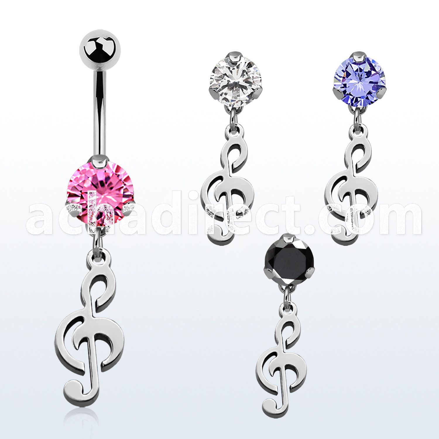 bnrz709 casted steel cz belly banana w dangling musical note