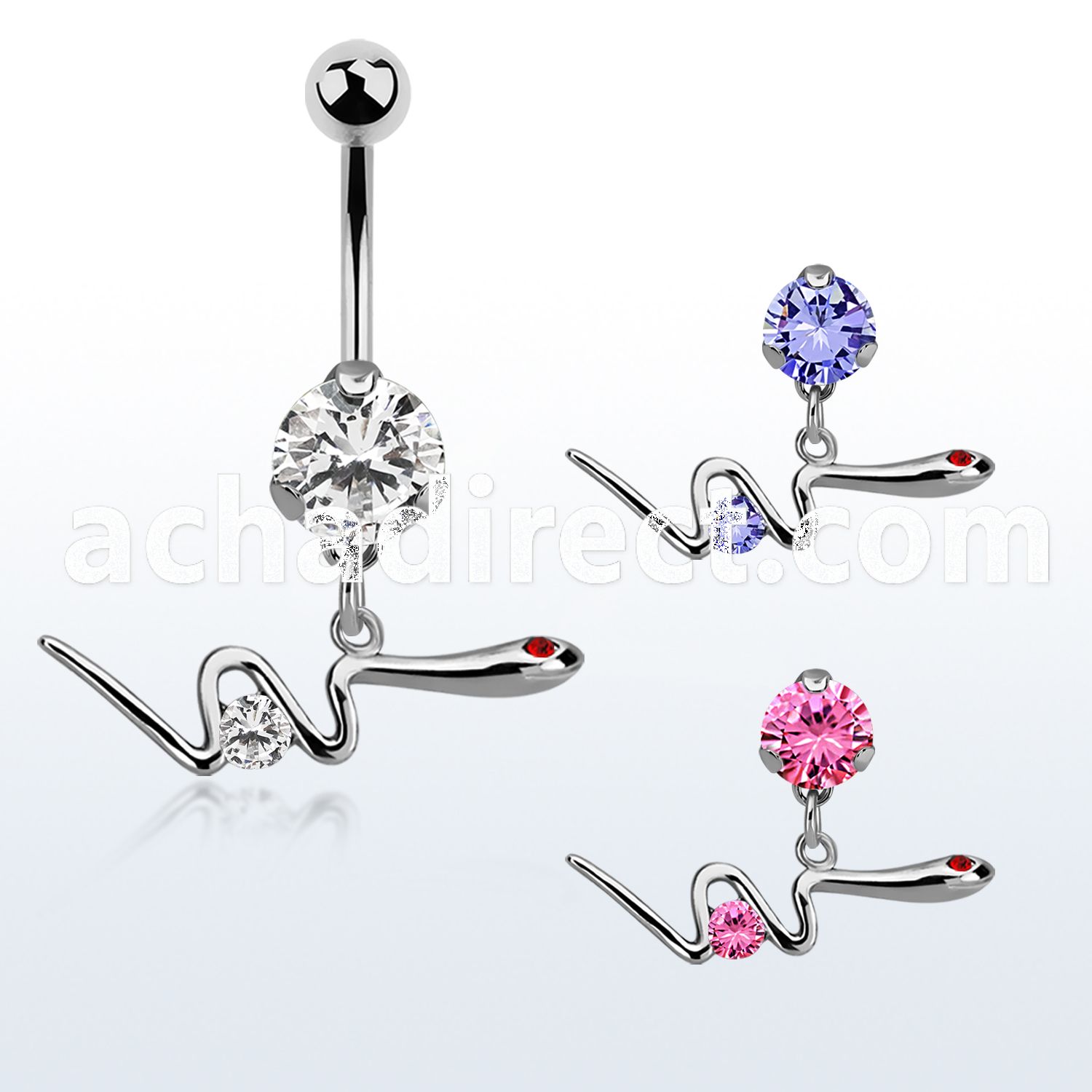 bnrz729 casted steel cz belly banana w snake w round cz on body