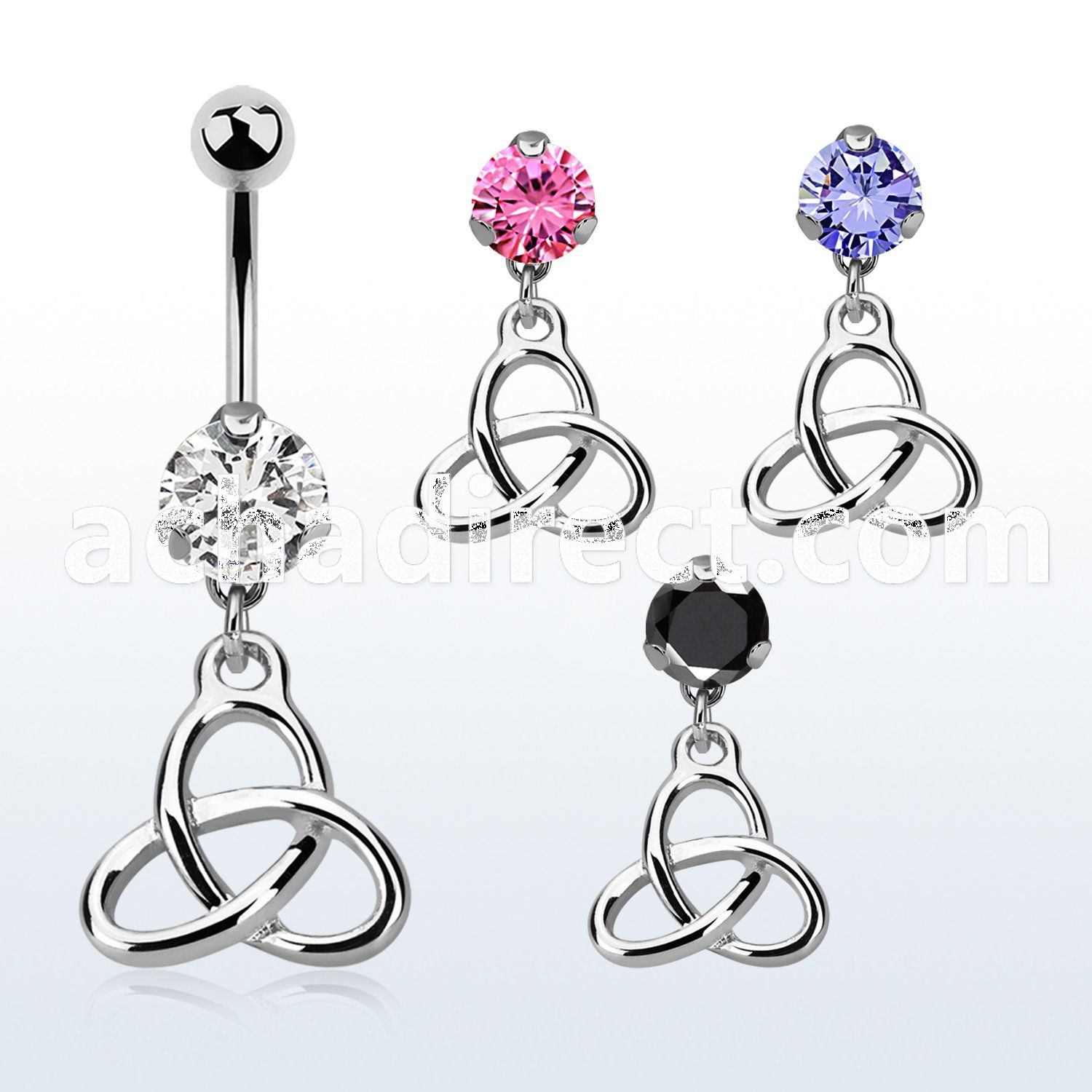 bnrz736 casted steel cz belly banana w plain celtic trinity knot