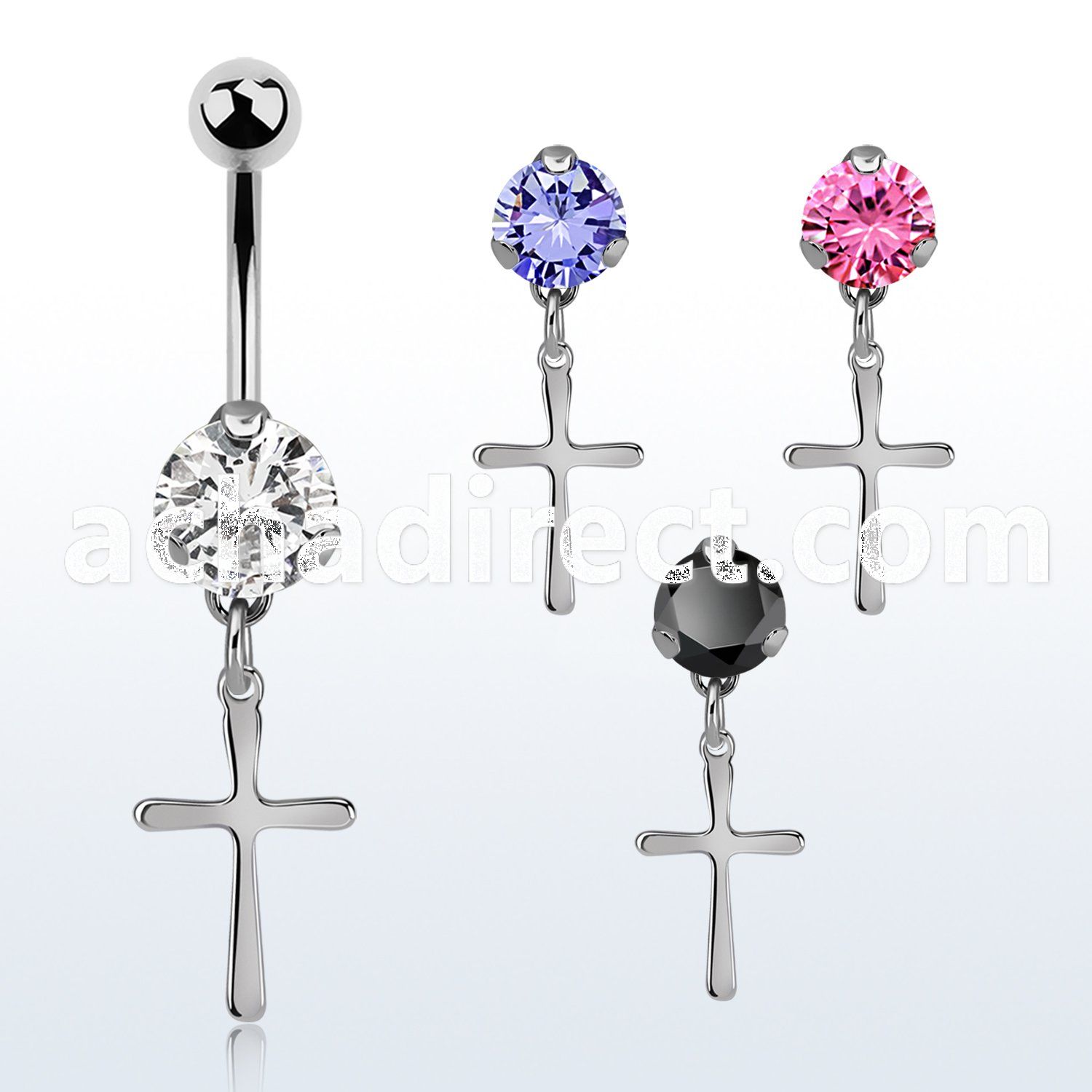 bnrz757 casted steel cz belly banana w plain small steel cross