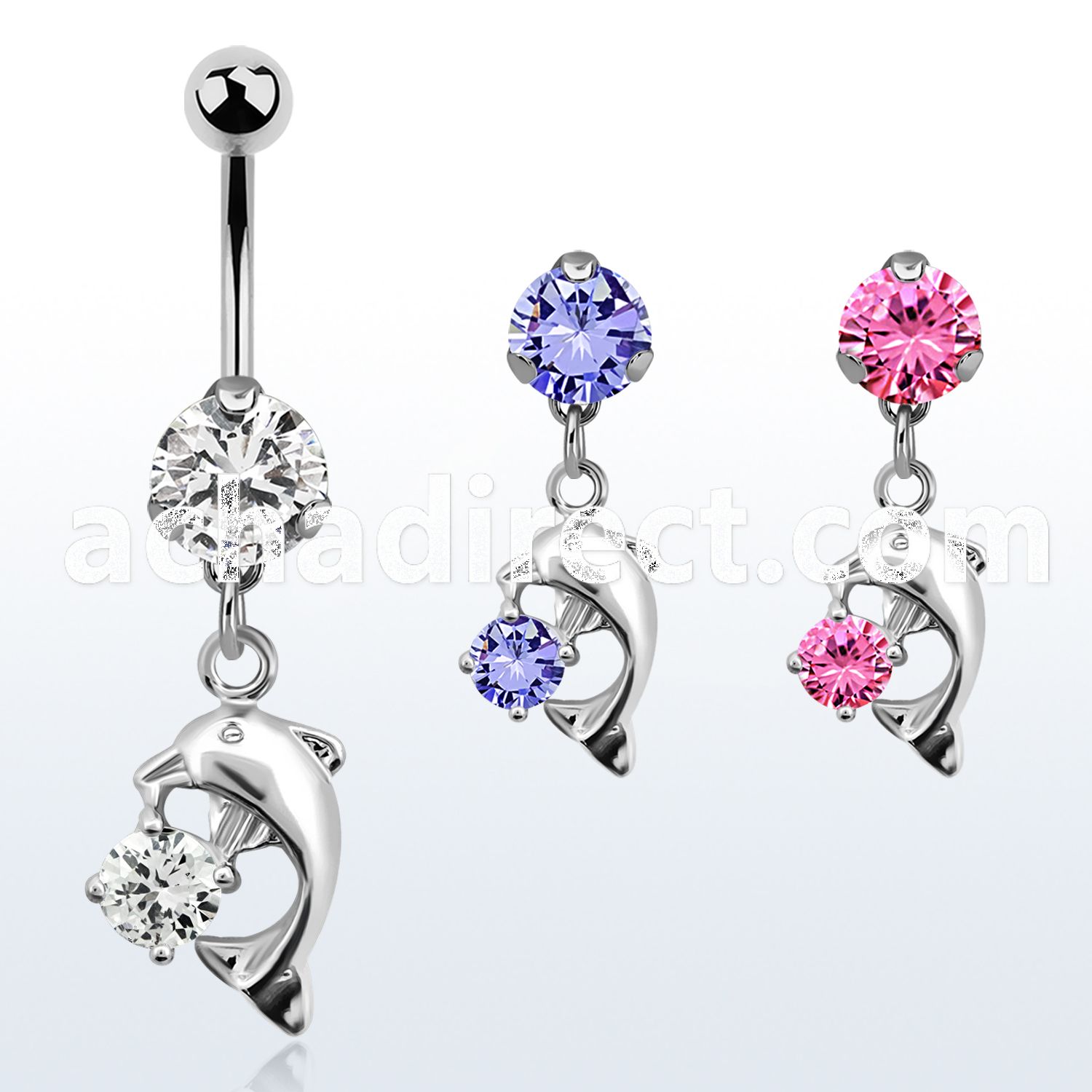 bnrz7 casted steel cz belly banana w dolphin w prong set cz