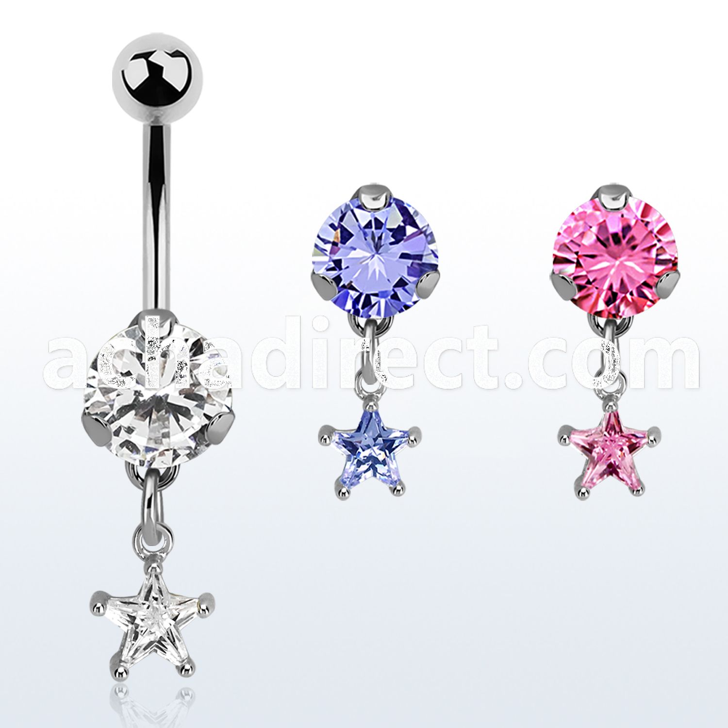 bnrzs6 casted steel cz belly banana w 6mm prong set star cz 