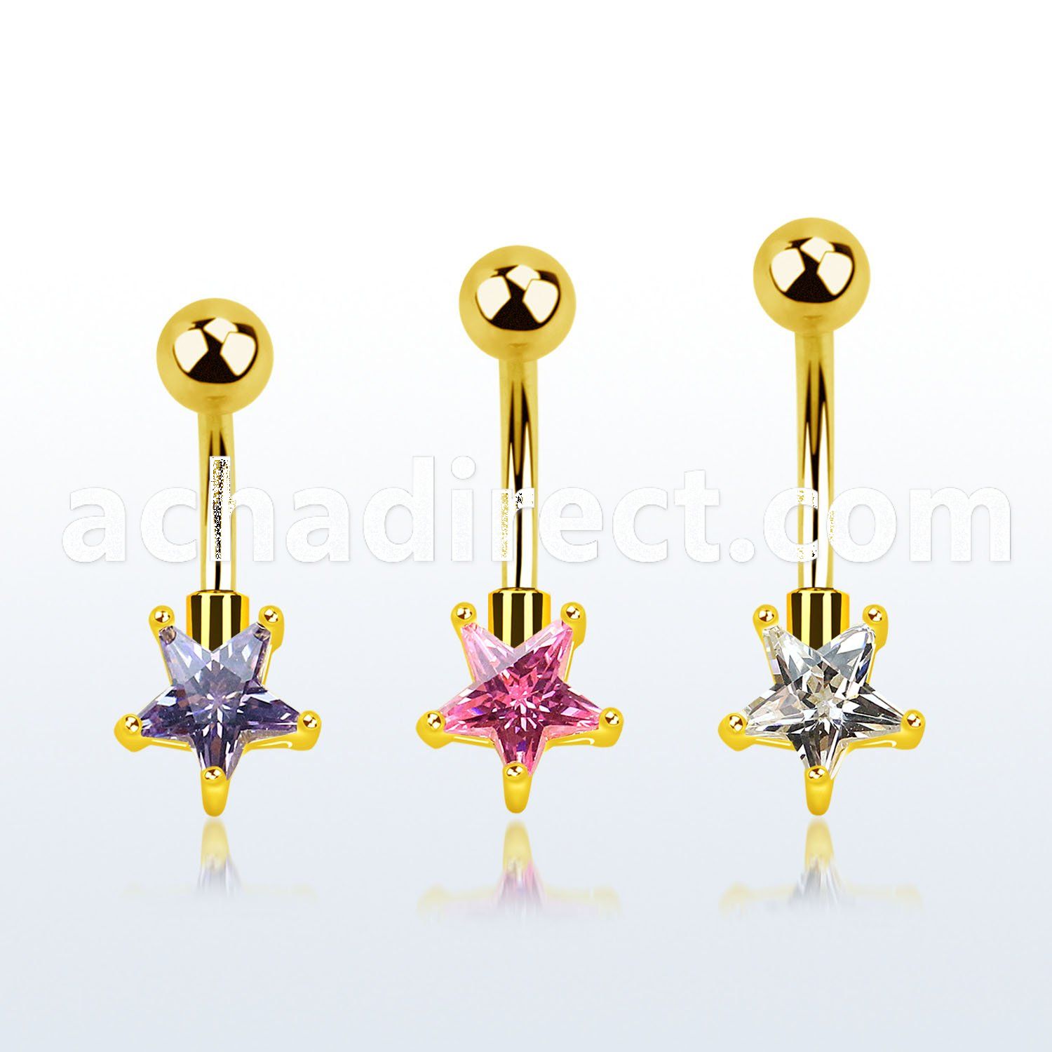 bntstz gold steel belly banana w star shaped prong set cz stone