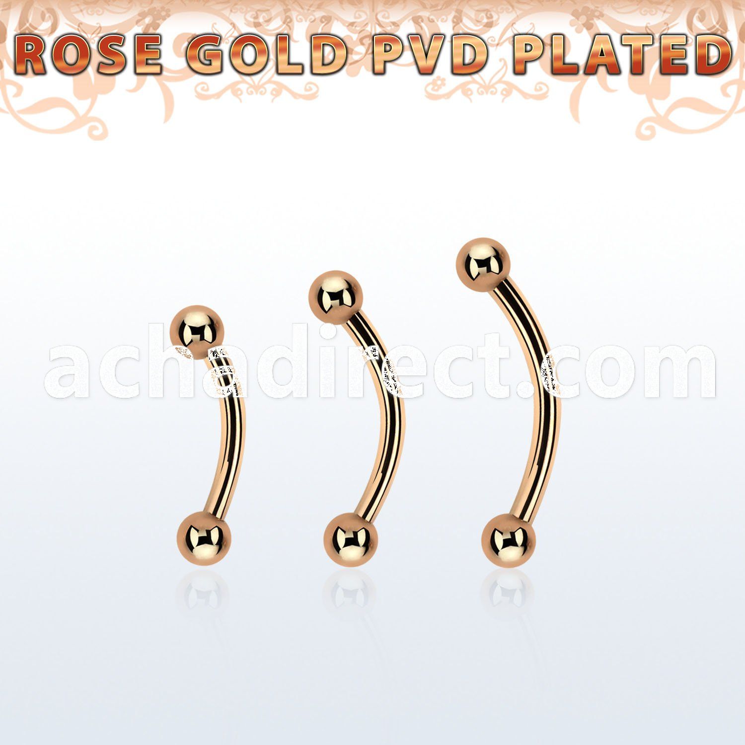 bnttb3 rose gold steel banana w 2 3mm balls